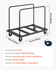 Drywall Cart Dolly, 816 kg Load Capacity, Steel Panel Truck Cart with 12.5 mm Swivel Casters, Lumber Drywall V952-BLTCHJGSGSBKHDXOC001V0