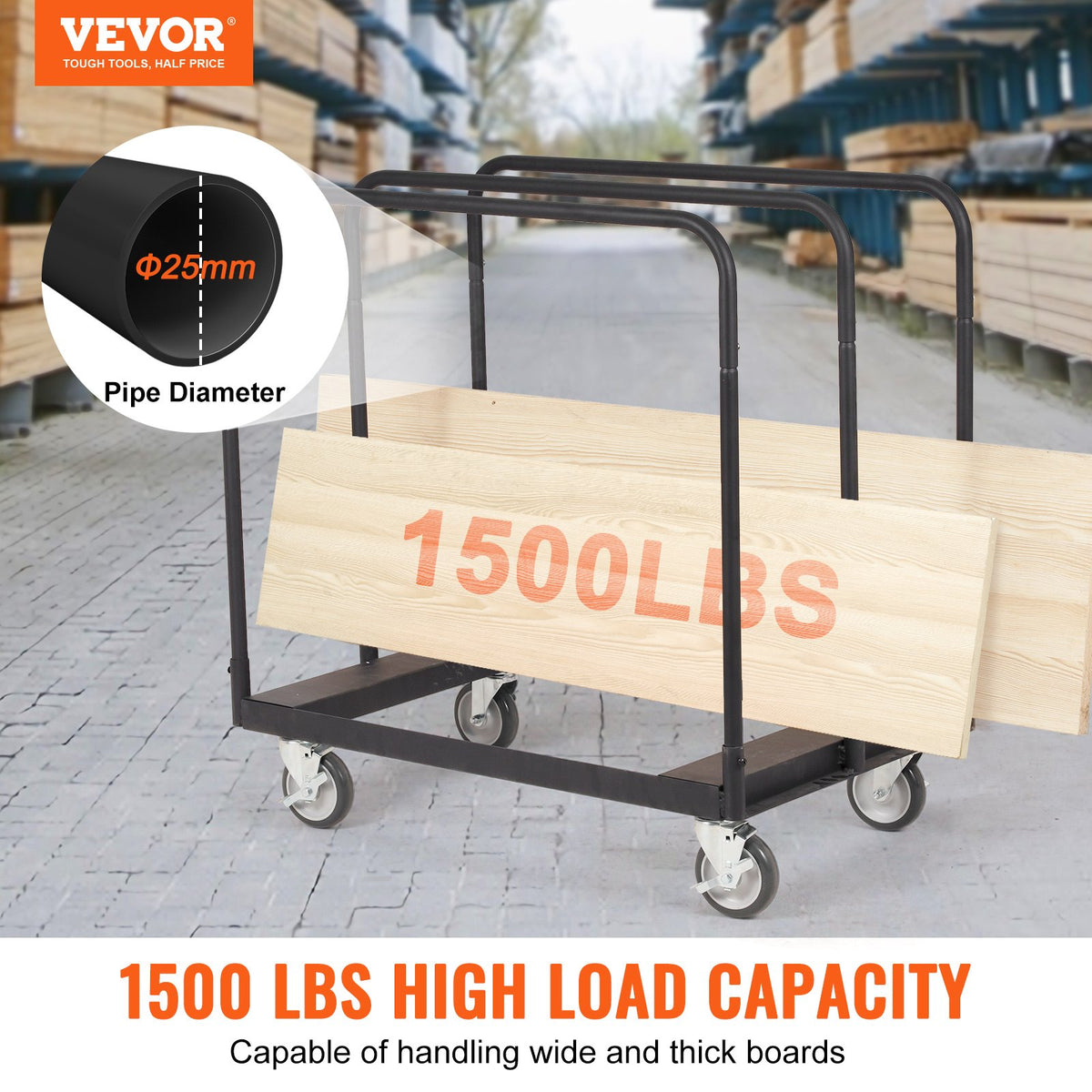 Drywall Cart, 1500 LBS Panel Dolly Cart with 36.02" x 24.02" Deck and 5" Swivel Wheels, Heavy-Duty Drywall V952-BLTCSGS00000TGDDOV0
