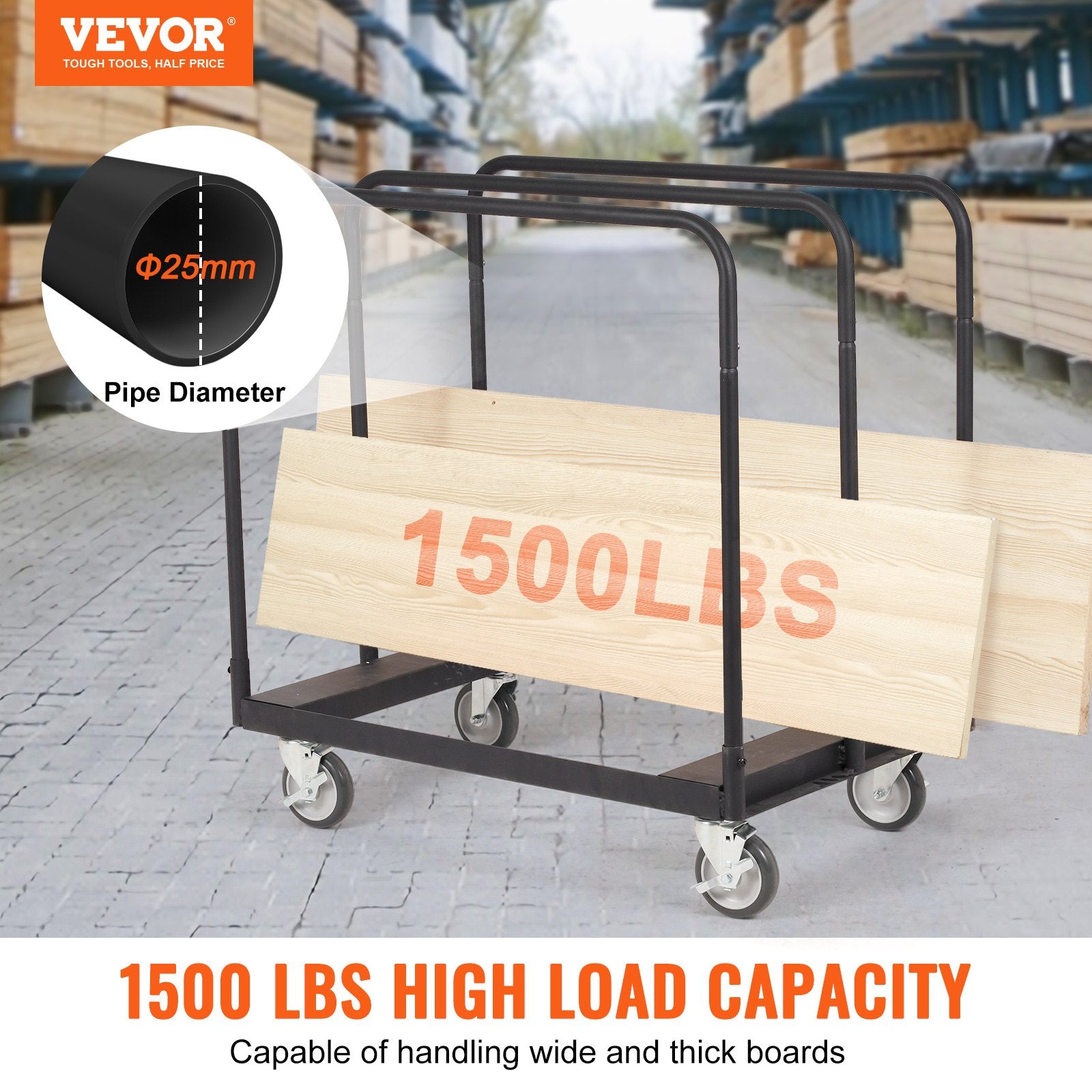 Drywall Cart, 1500 LBS Panel Dolly Cart with 36.02" x 24.02" Deck and 5" Swivel Wheels, Heavy-Duty Drywall V952-BLTCSGS00000TGDDOV0
