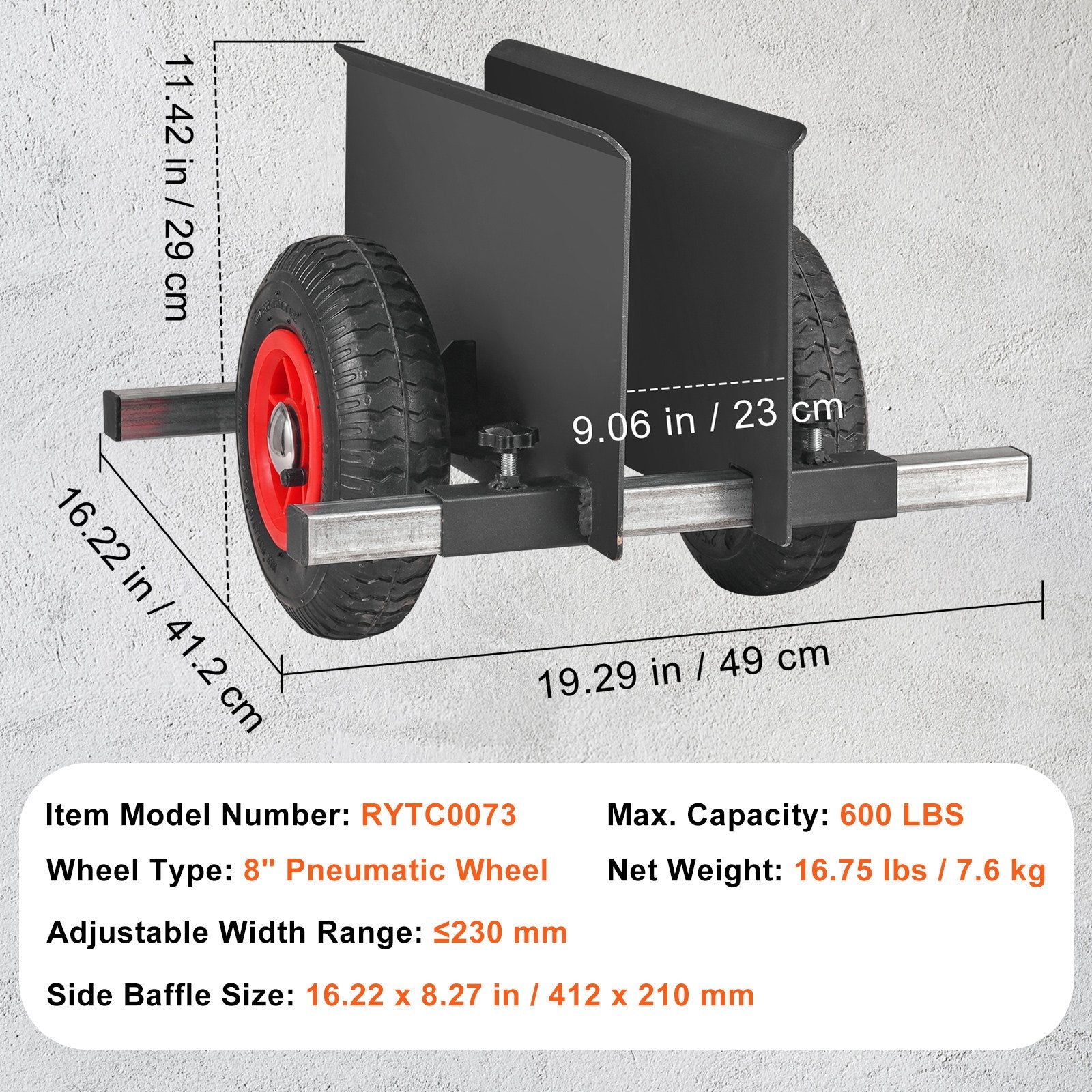 Panel Dolly, 600LBS Capacity Slab Dolly, Heavy-duty Drywall Mover with 8" Pneumatic Wheels, Adjustable Clamp V952-BLTCTLS00000ENQ0NV0