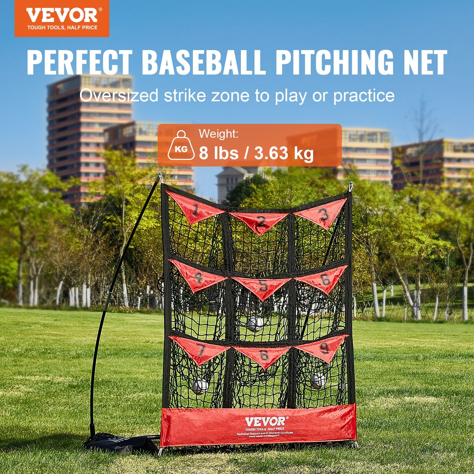 9 Hole Baseball Softball Pitching Net 9 Pocket Hitting Practice 49"x42" V952-BLXWBQTQW494ZDBEBV0