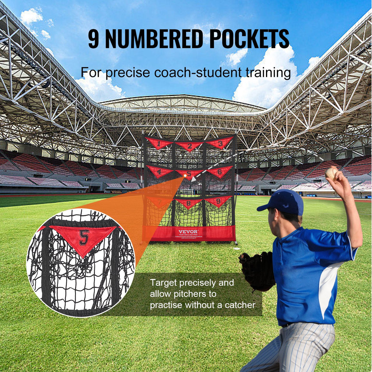 9 Hole Baseball Softball Pitching Net 9 Pocket Hitting Practice 49"x42" V952-BLXWBQTQW494ZDBEBV0