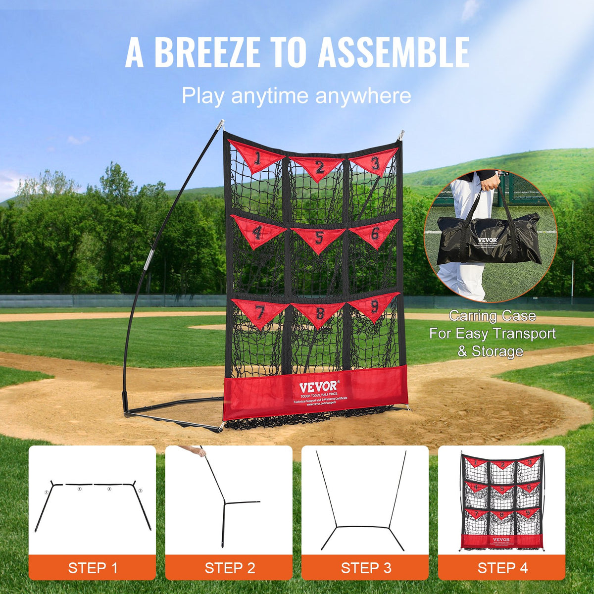 9 Hole Baseball Softball Pitching Net 9 Pocket Hitting Practice 49"x42" V952-BLXWBQTQW494ZDBEBV0