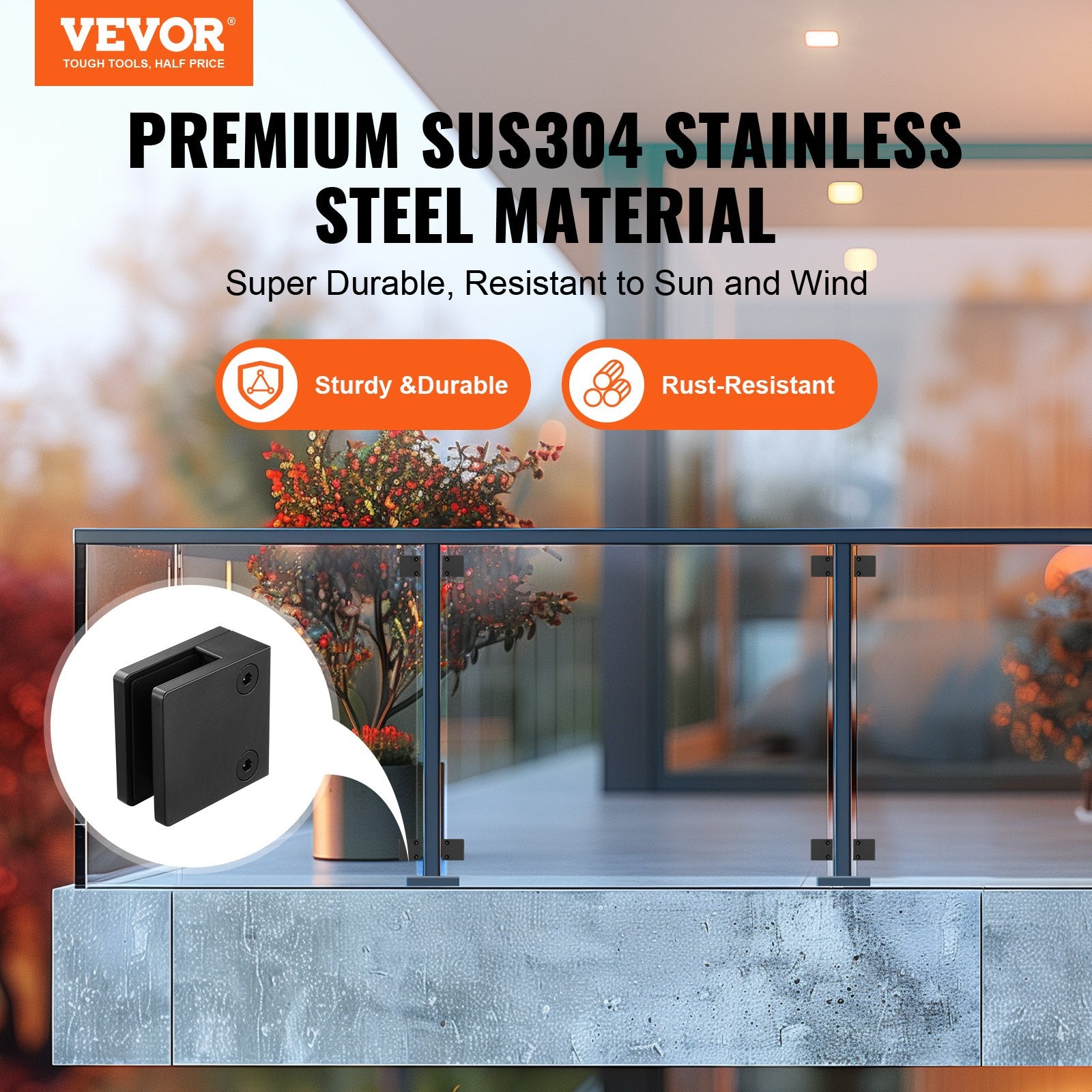 Glass Clamp, 40 PCS Square Glass Railing Bracket for 0.31 "-0.47 " Tempered Glass, 304 Stainless Steel Glass V952-BLZJHSFX40PCUK43PV0