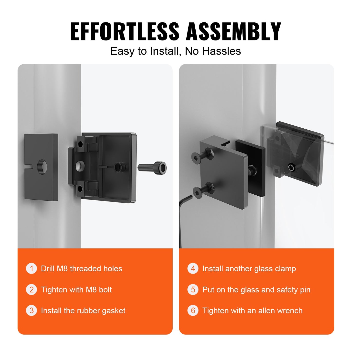 Glass Clamp, 40 PCS Square Glass Railing Bracket for 0.31 "-0.47 " Tempered Glass, 304 Stainless Steel Glass V952-BLZJHSFX40PCUK43PV0