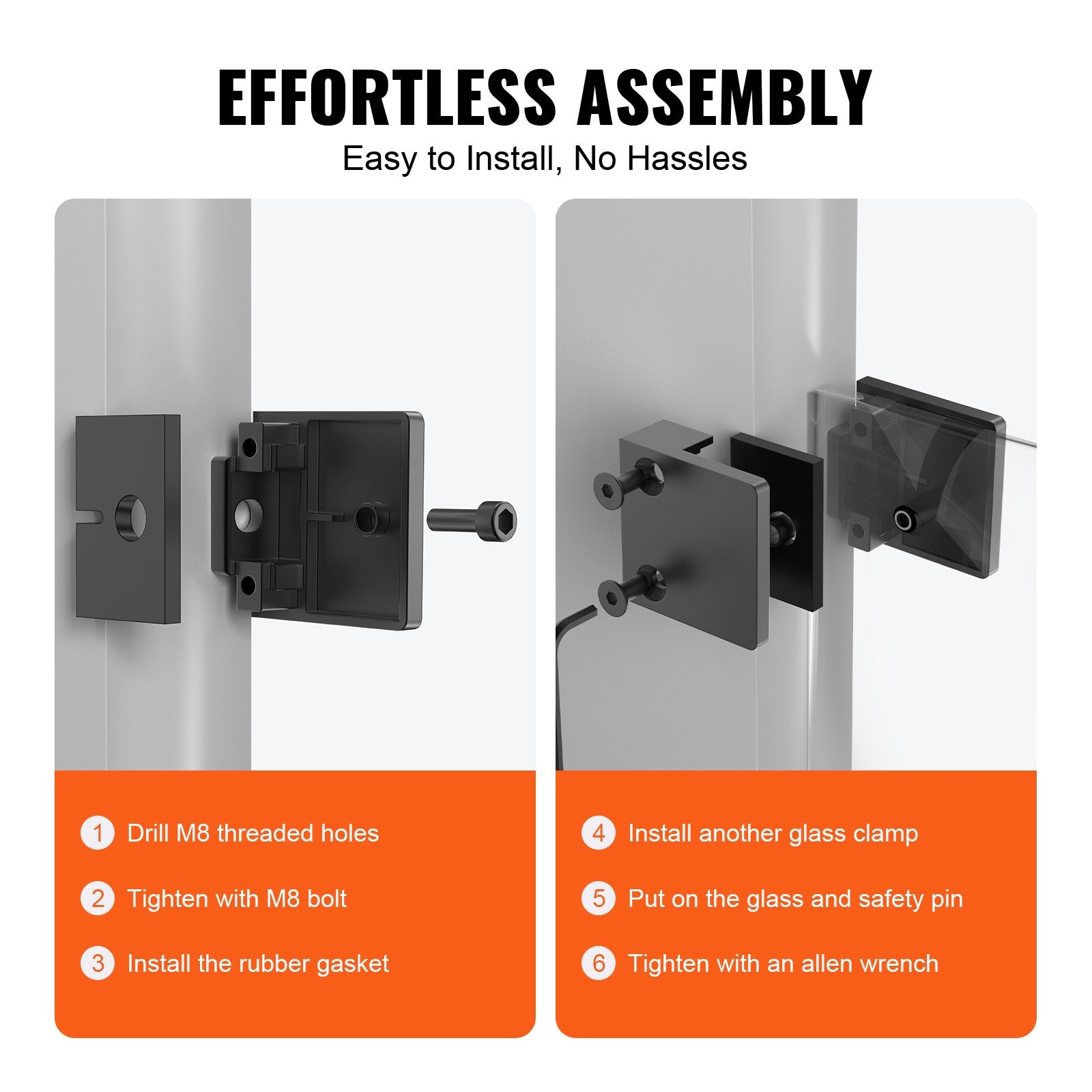 Glass Clamp, 40 PCS Square Glass Railing Bracket for 0.31 "-0.47 " Tempered Glass, 304 Stainless Steel Glass V952-BLZJHSFX40PCUK43PV0