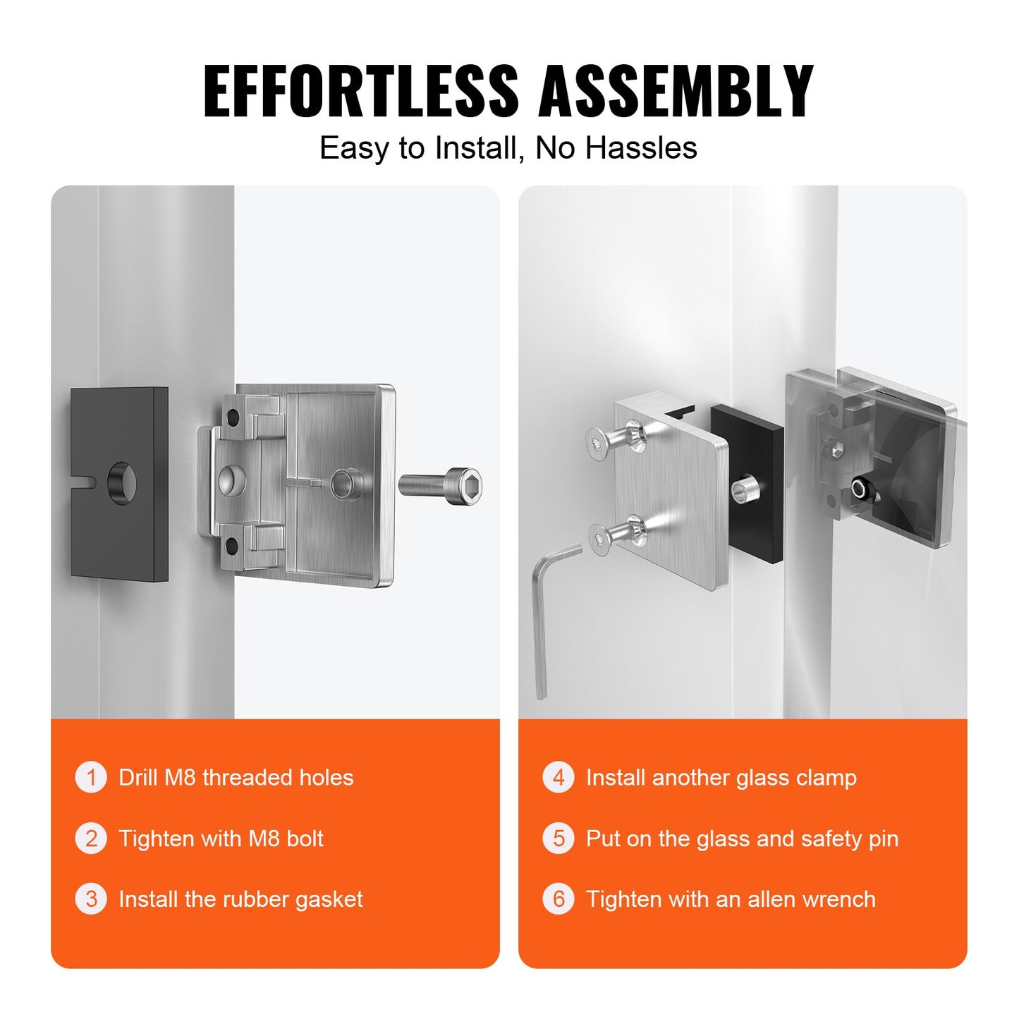 Glass Clamp, 4 PCS Square Glass Railing Bracket for 0.31 "-0.47 " Tempered Glass, 304 Stainless Steel Glass V952-BLZJYSFX4PCSB3QG6V0