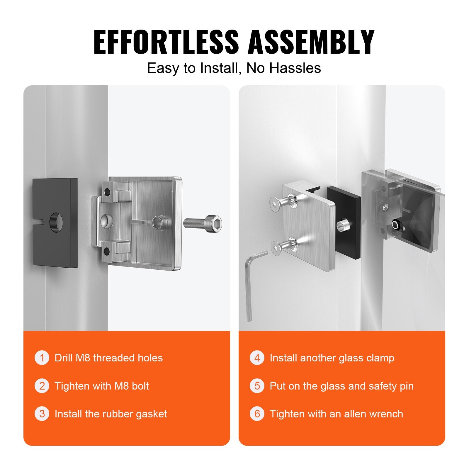 Glass Clamp, 4 PCS Square Glass Railing Bracket for 0.31 "-0.47 " Tempered Glass, 304 Stainless Steel Glass V952-BLZJYSFX4PCSB3QG6V0
