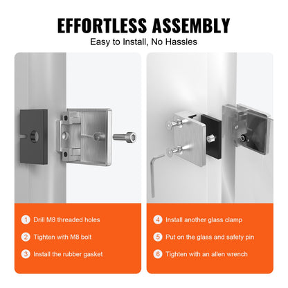 Glass Clamp, 4 PCS Square Glass Railing Bracket for 0.31 "-0.47 " Tempered Glass, 304 Stainless Steel Glass V952-BLZJYSFX4PCSB3QG6V0