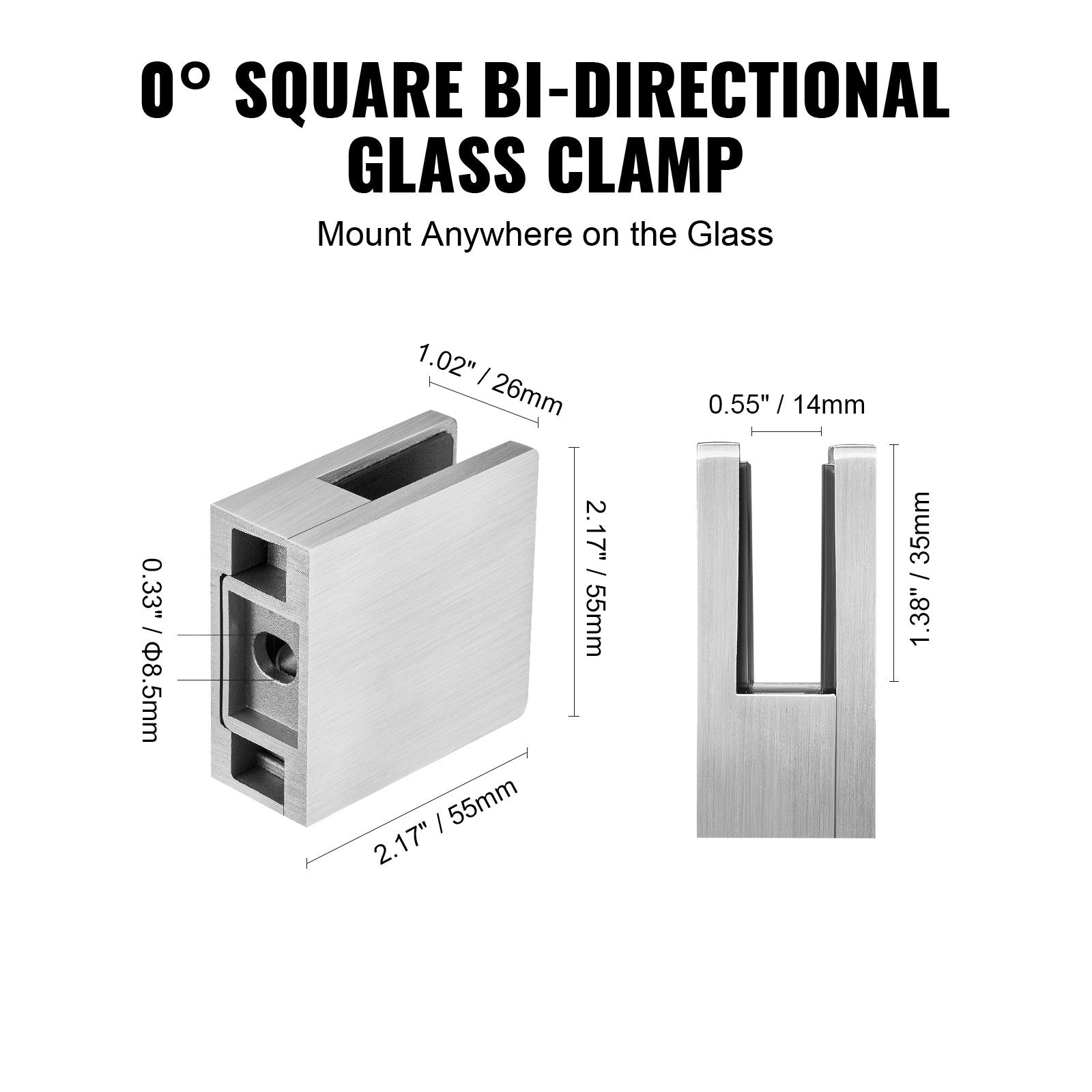 Glass Clamp, 4 PCS Square Glass Railing Bracket for 0.31 "-0.47 " Tempered Glass, 304 Stainless Steel Glass V952-BLZJYSFX4PCSB3QG6V0
