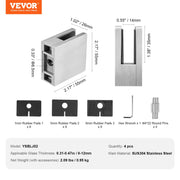 Glass Clamp, 4 PCS Square Glass Railing Bracket for 0.31 "-0.47 " Tempered Glass, 304 Stainless Steel Glass V952-BLZJYSFX4PCSB3QG6V0