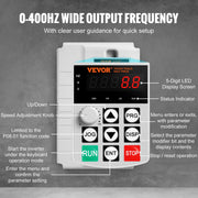 VFD 10HP, 7.5KW, 34A, 1 Phase 220V-240V Input to 3 Phase 220V-240V Output Variable Frequency Drive, 0-400Hz V952-BPDSQ10HP0005U6U2V7