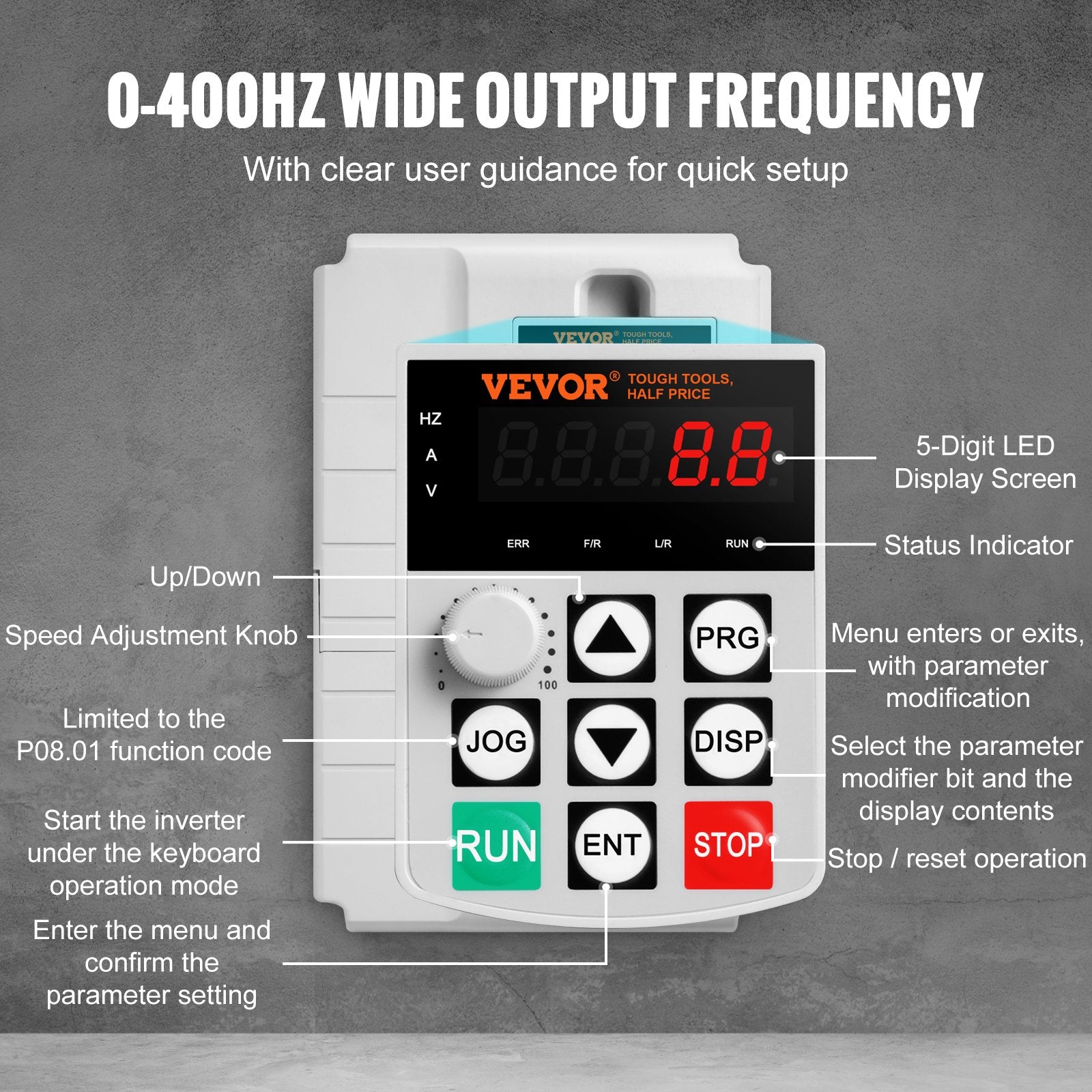 VFD 10HP, 7.5KW, 34A, 1 Phase 220V-240V Input to 3 Phase 220V-240V Output Variable Frequency Drive, 0-400Hz V952-BPDSQ10HP0005U6U2V7