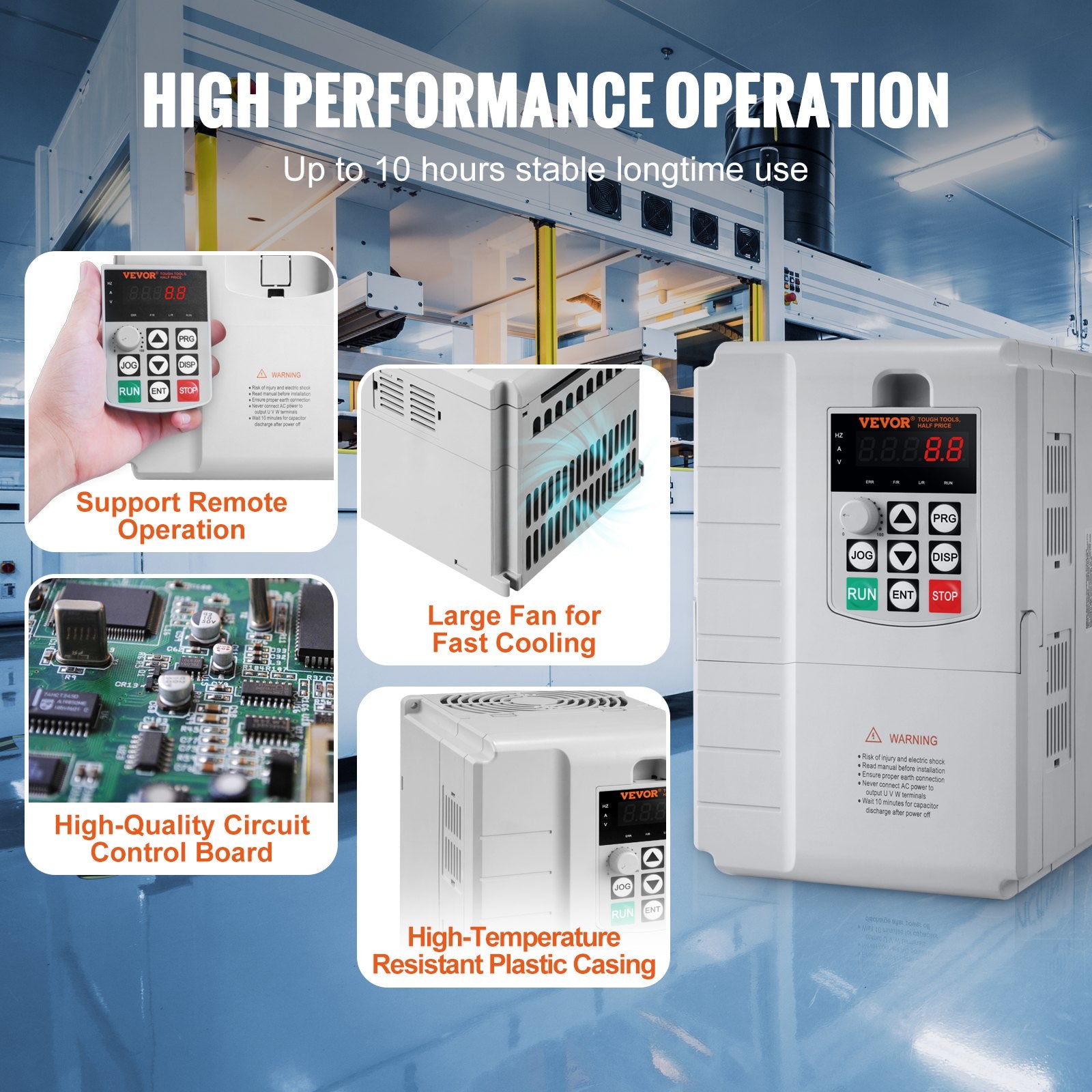 VFD 10HP, 7.5KW, 34A, 1 Phase 220V-240V Input to 3 Phase 220V-240V Output Variable Frequency Drive, 0-400Hz V952-BPDSQ10HP0005U6U2V7