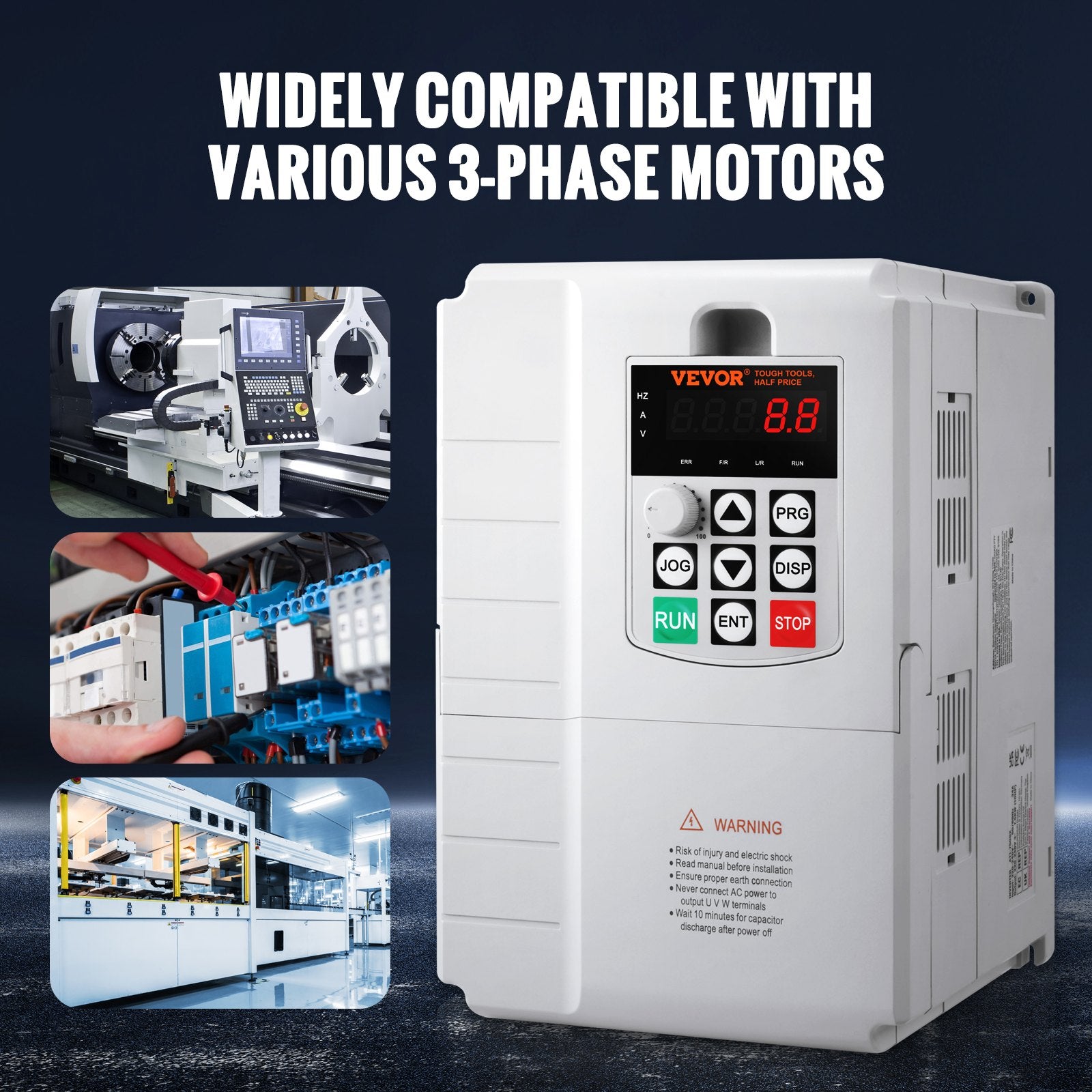 VFD 10HP, 7.5KW, 34A, 1 Phase 220V-240V Input to 3 Phase 220V-240V Output Variable Frequency Drive, 0-400Hz V952-BPDSQ10HP0005U6U2V7