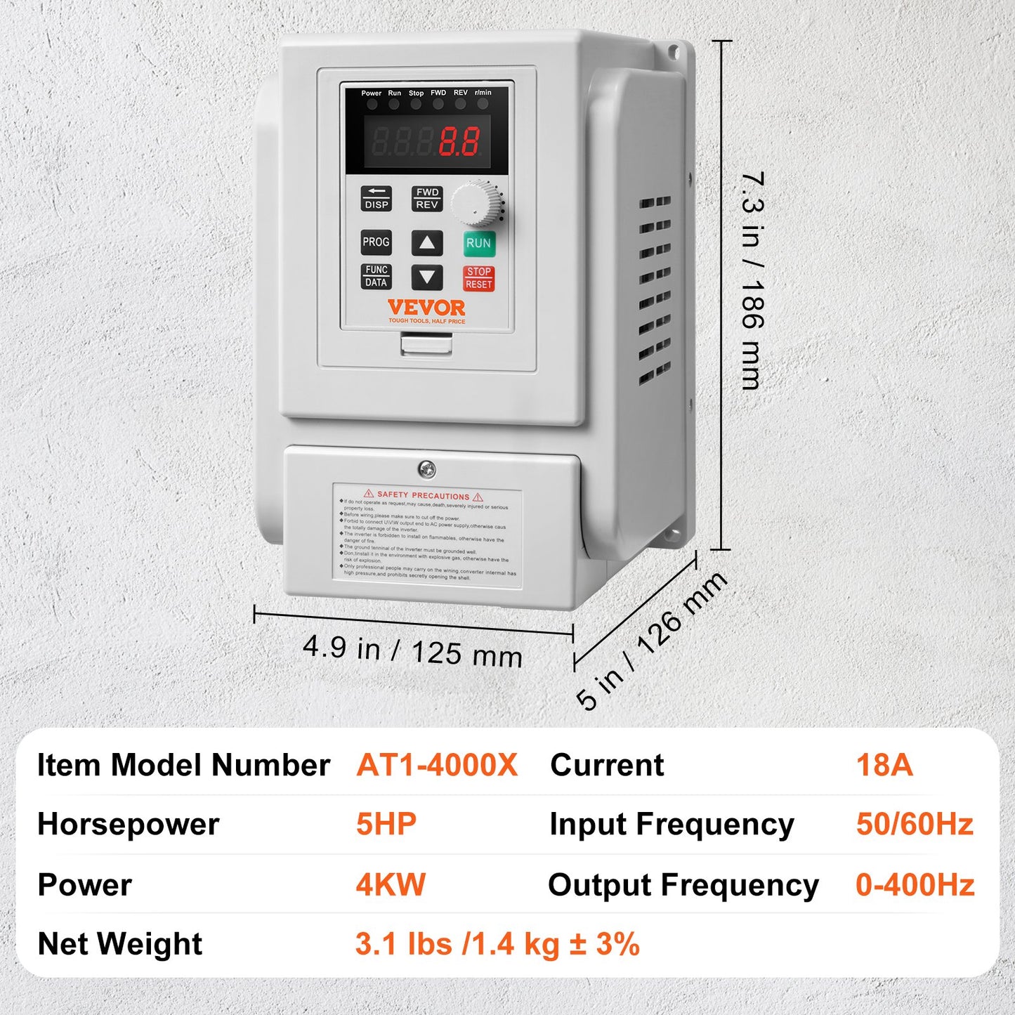 VFD 5HP, 4KW, 18A, 1 Phase 220V-240V Input to 3 Phase 220V-240V Output Variable Frequency Drive, 0-400Hz VFD V952-BPDSQ5HP0000AMGB0V7