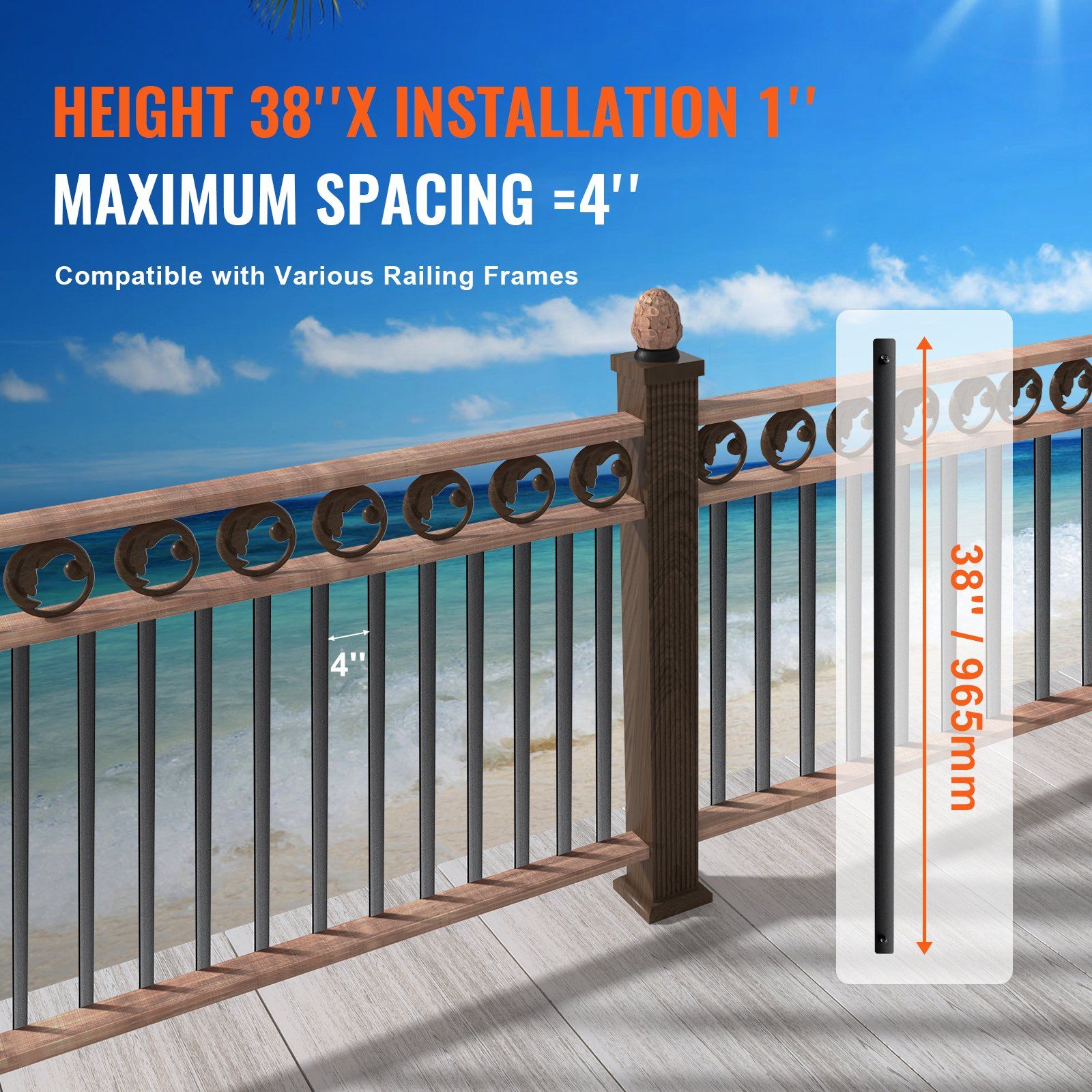 Staircase Metal Balusters, 38'' x 1'' Flat Aluminum Alloy Decorative Banister Spindles, 72 Pack Deck Baluster V952-BPKLGZ38YC72HC6XOV0