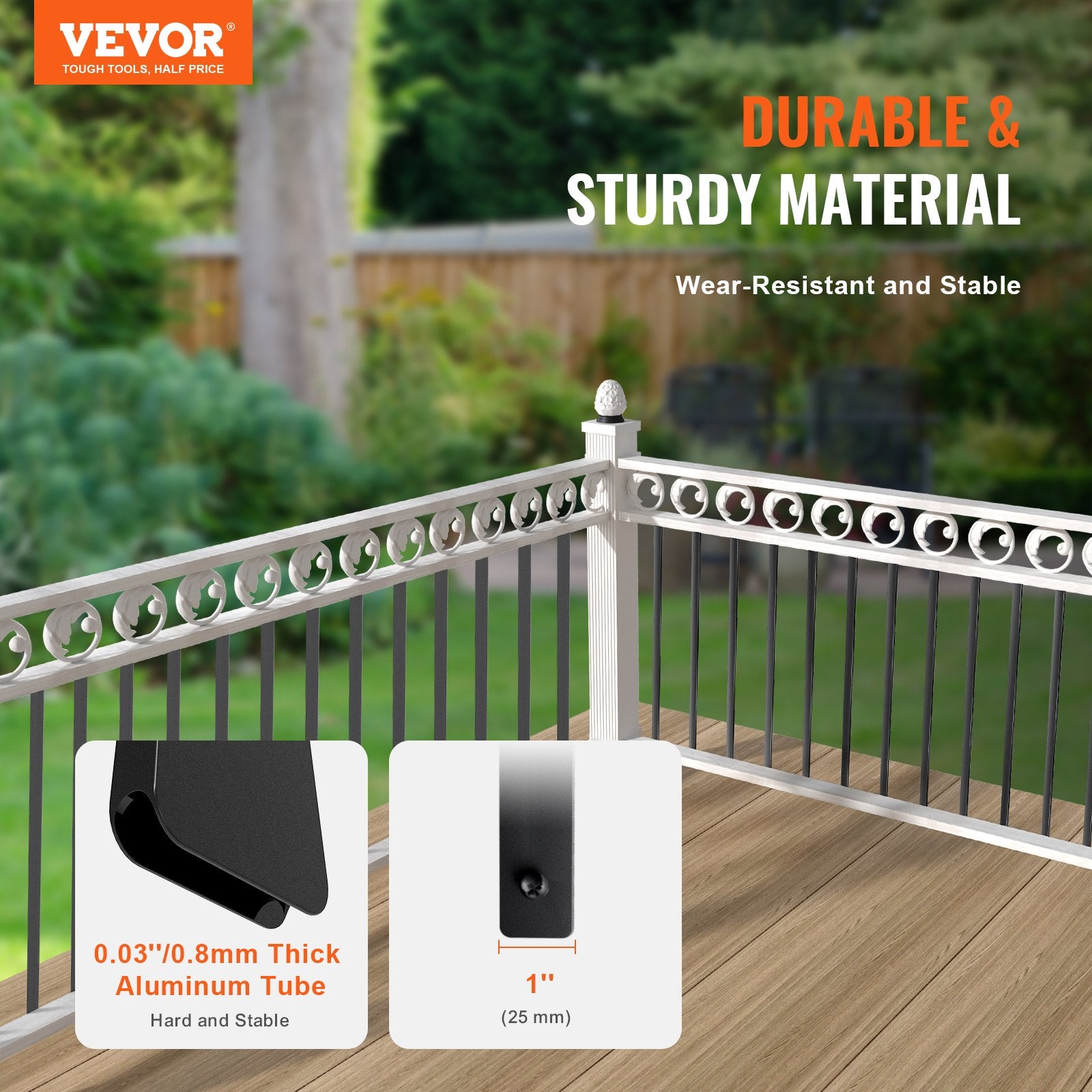 Staircase Metal Balusters, 29.5'' x 1'' Flat Aluminum Alloy Decorative Banister Spindles, 51 Pack Deck V952-BPKLGZ51G295RCF96V0