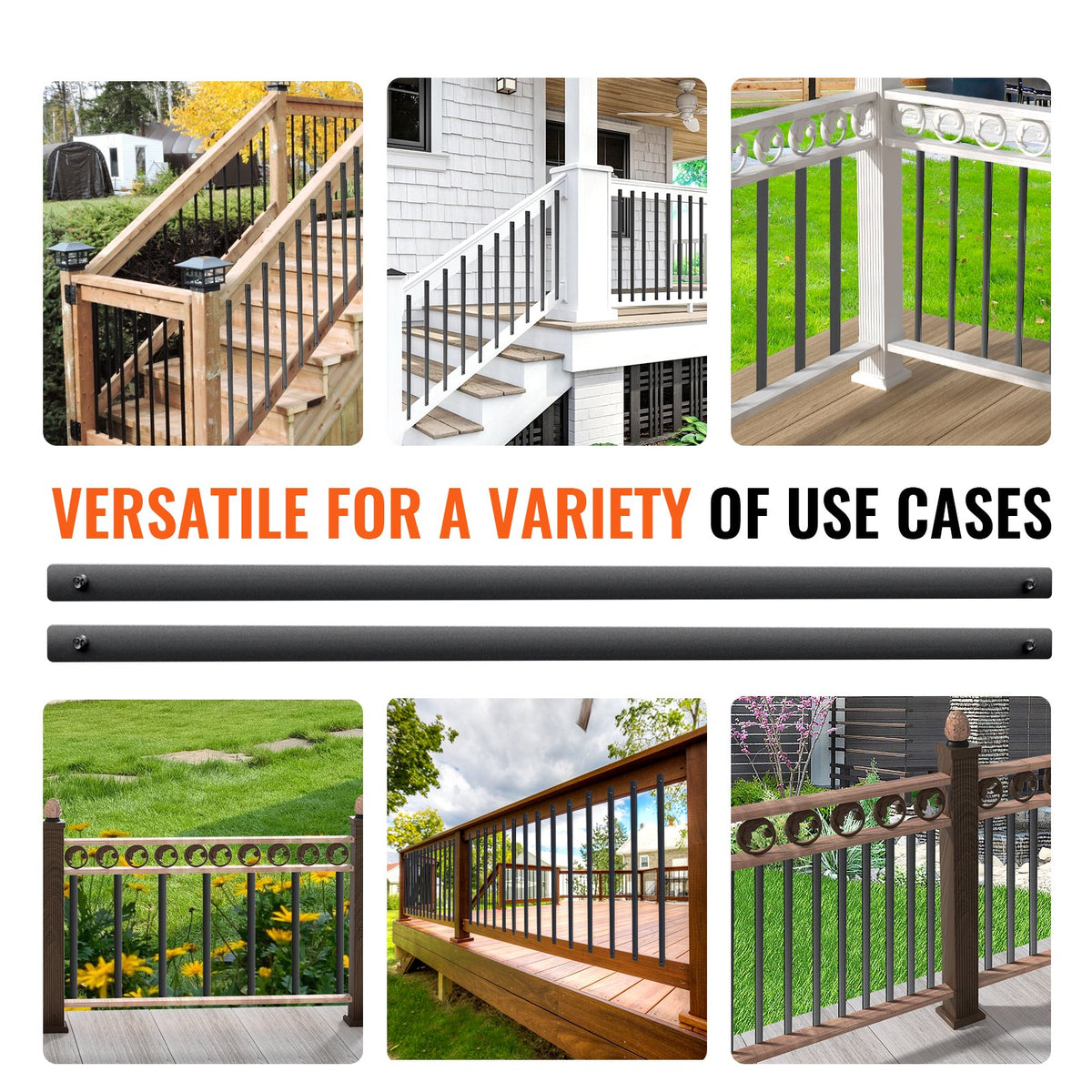 Staircase Metal Balusters, 29.5'' x 1'' Flat Aluminum Alloy Decorative Banister Spindles, 51 Pack Deck V952-BPKLGZ51G295RCF96V0