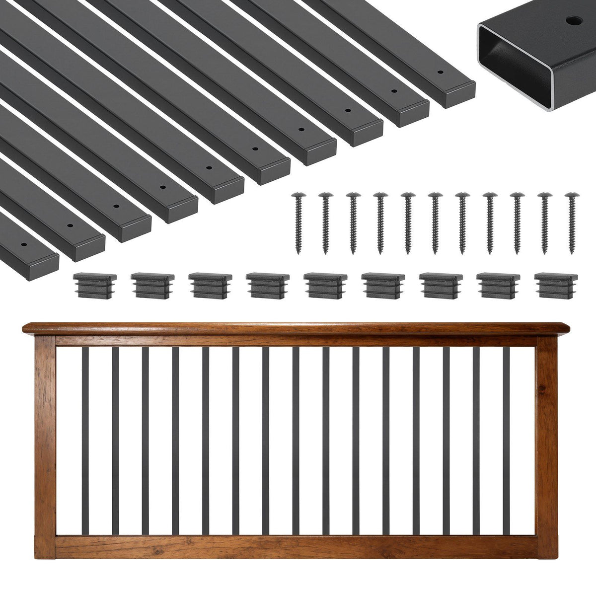 61 Pack Deck Balusters, 82 cm Galvanized Steel Railing Spindles, Hollow Rectangle Metal Decking Stair V952-BPKLGZT61G328HWPY001V0