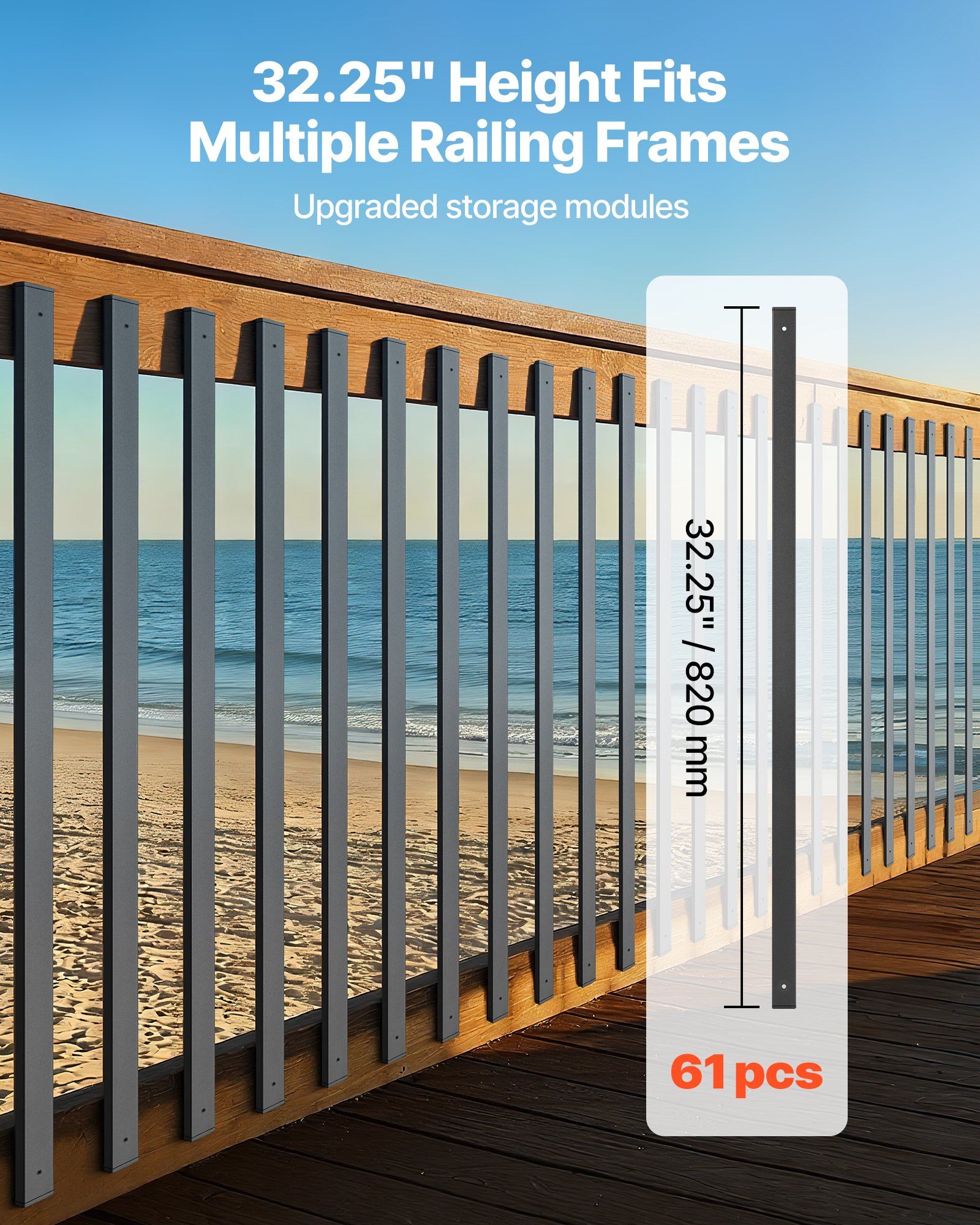61 Pack Deck Balusters, 82 cm Galvanized Steel Railing Spindles, Hollow Rectangle Metal Decking Stair V952-BPKLGZT61G328HWPY001V0