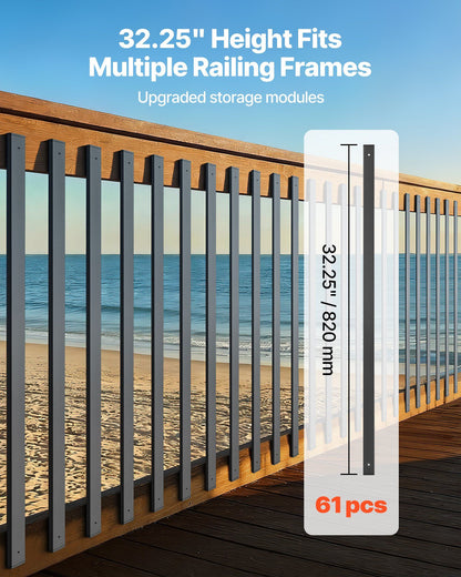 61 Pack Deck Balusters, 82 cm Galvanized Steel Railing Spindles, Hollow Rectangle Metal Decking Stair V952-BPKLGZT61G328HWPY001V0