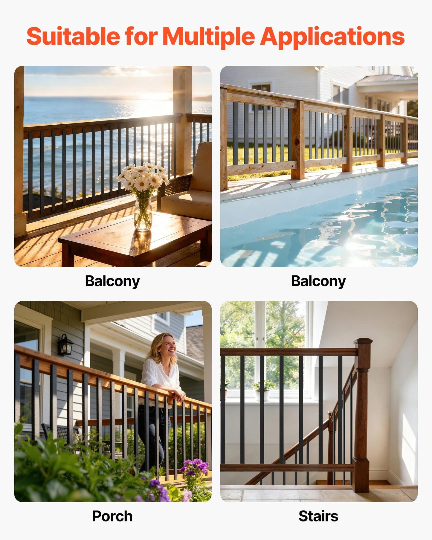61 Pack Deck Balusters, 82 cm Galvanized Steel Railing Spindles, Hollow Rectangle Metal Decking Stair V952-BPKLGZT61G328HWPY001V0