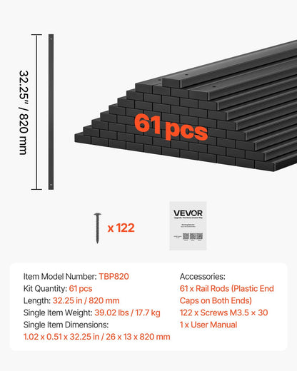 61 Pack Deck Balusters, 82 cm Galvanized Steel Railing Spindles, Hollow Rectangle Metal Decking Stair V952-BPKLGZT61G328HWPY001V0