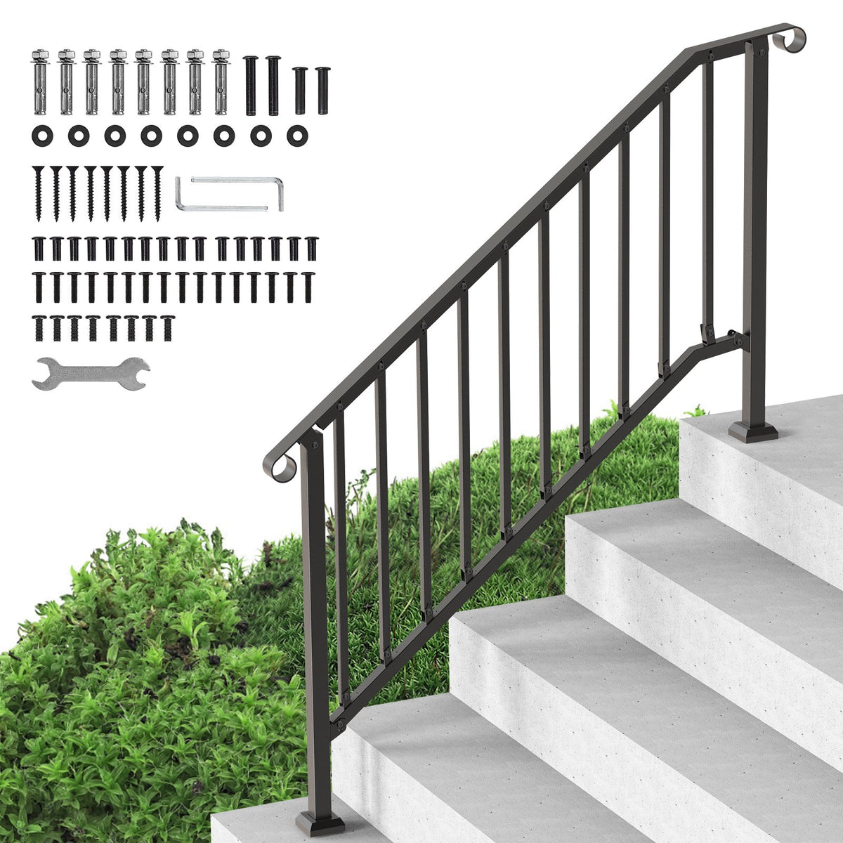 Handrails for Outdoor Steps, 5 Step Stair Hand Rail Kit, Transitional Carbon Steel Railings with Installation V952-BPXGMDZLSLZFDP9MRV0