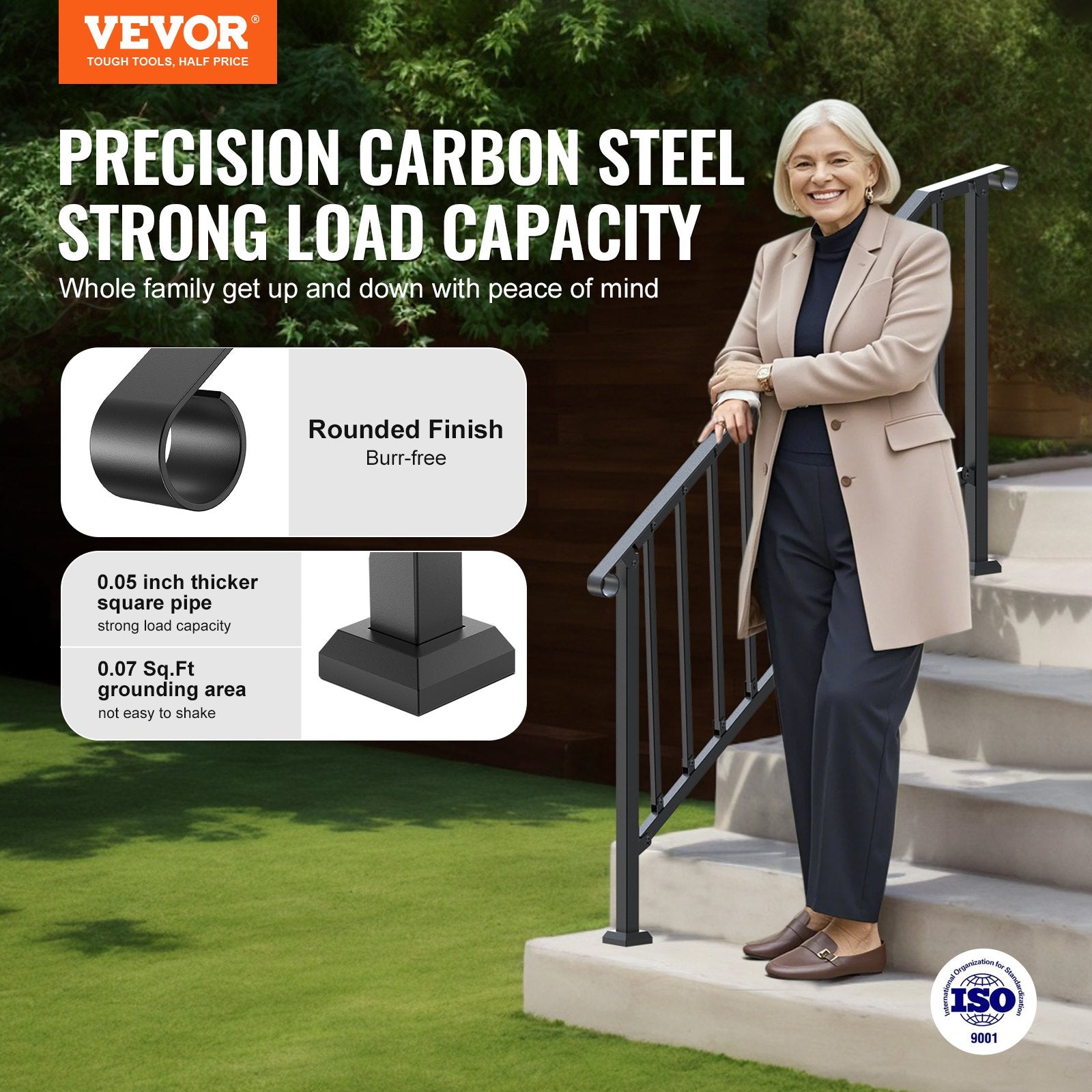 Handrails for Outdoor Steps, 5 Step Stair Hand Rail Kit, Transitional Carbon Steel Railings with Installation V952-BPXGMDZLSLZFDP9MRV0