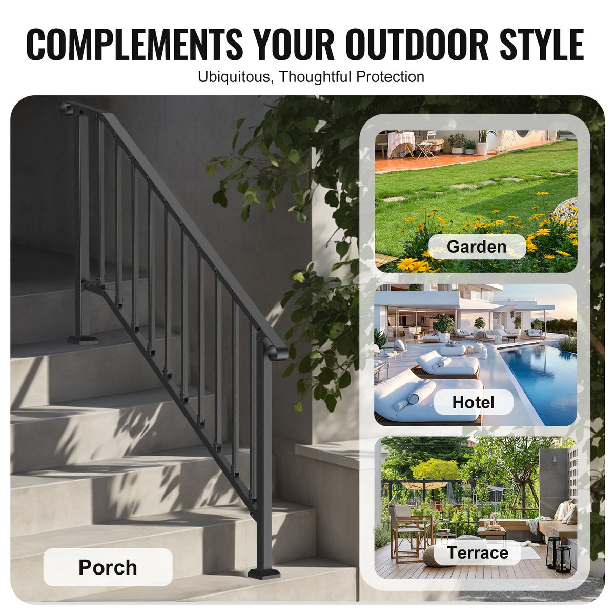 Handrails for Outdoor Steps, 5 Step Stair Hand Rail Kit, Transitional Carbon Steel Railings with Installation V952-BPXGMDZLSLZFDP9MRV0