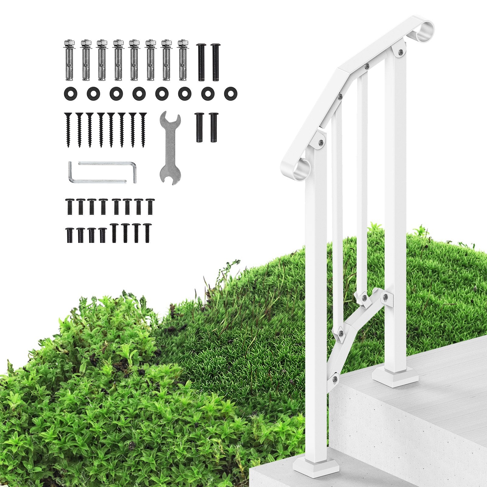 Handrails for Outdoor Steps, 1-2 Step Stair Hand Rail Kit, Transitional Carbon Steel Railings with V952-BPXGMDZLSLZFKGS2YV0