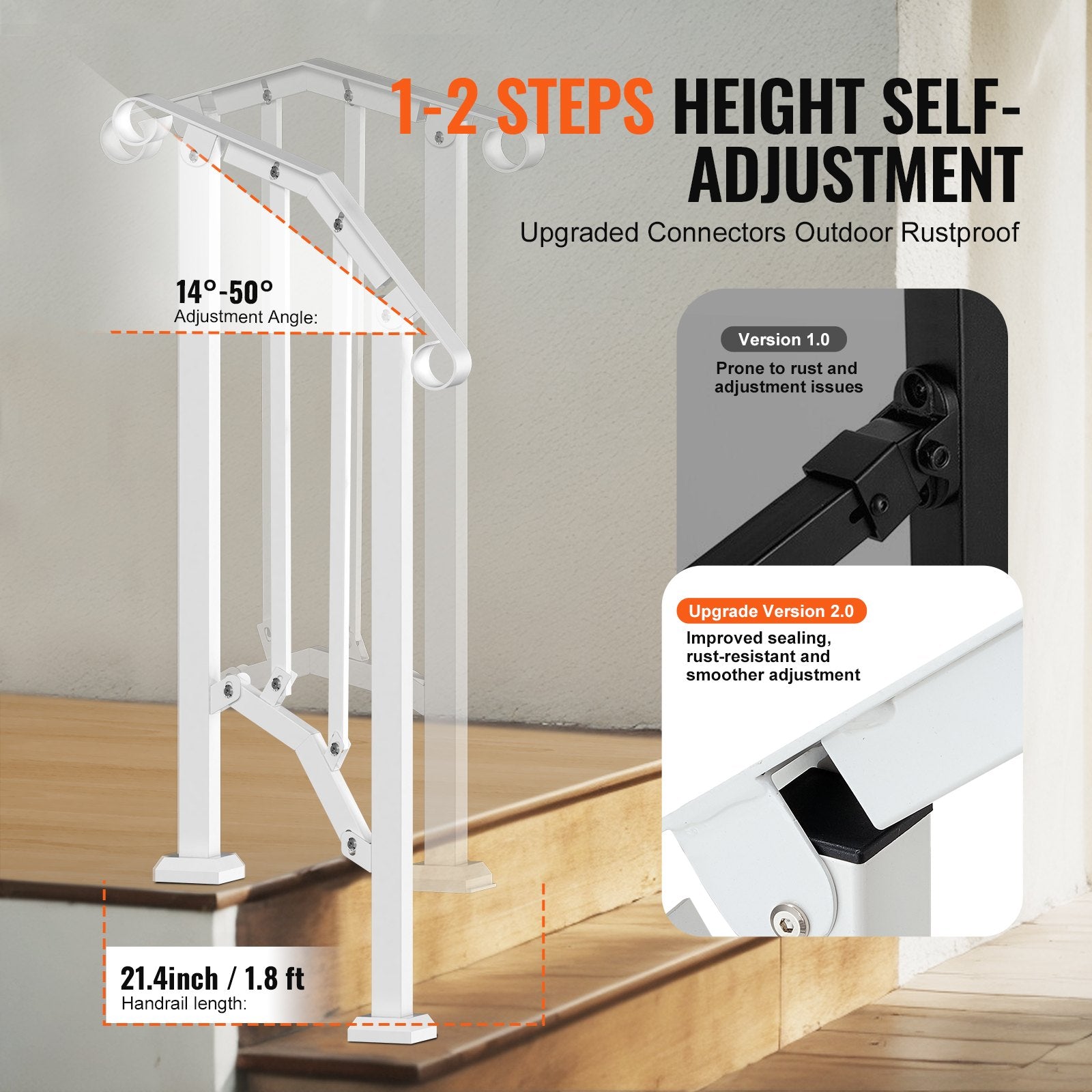 Handrails for Outdoor Steps, 1-2 Step Stair Hand Rail Kit, Transitional Carbon Steel Railings with V952-BPXGMDZLSLZFKGS2YV0