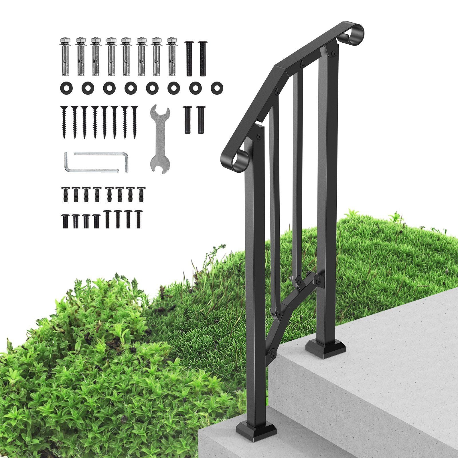 Handrails for Outdoor Steps, 1-2 Step Stair Hand Rail Kit, Transitional Carbon Steel Railings with V952-BPXGMDZLSLZFZ28P2V0