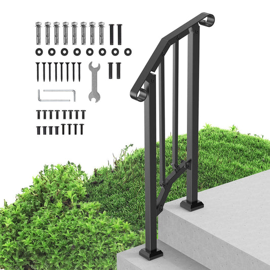 Handrails for Outdoor Steps, 1-2 Step Stair Hand Rail Kit, Transitional Carbon Steel Railings with V952-BPXGMDZLSLZFZ28P2V0