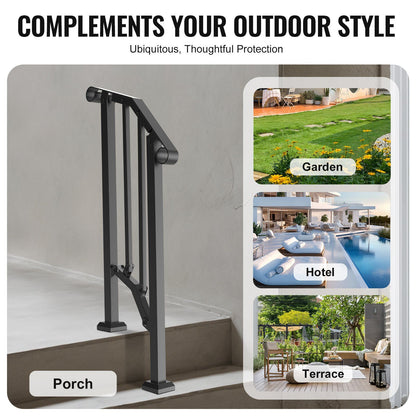 Handrails for Outdoor Steps, 1-2 Step Stair Hand Rail Kit, Transitional Carbon Steel Railings with V952-BPXGMDZLSLZFZ28P2V0