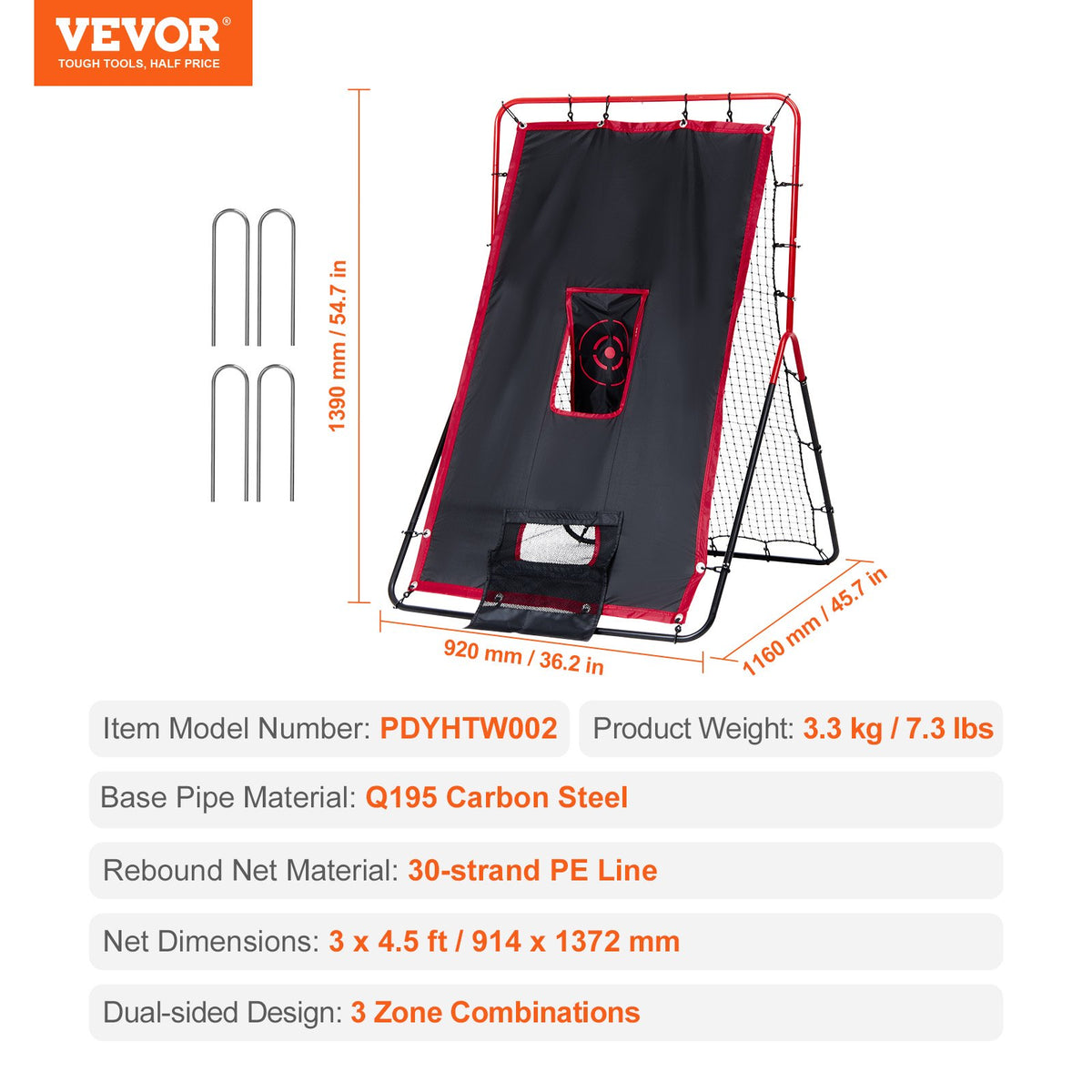 Baseball And Softball Rebounder Net 3.5x4.5 ft 2-in-1 Switch Hitter Pitch V952-BQHDWDYXWEHY2V8G3V0