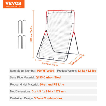 Baseball And Softball Rebounder Net, 3 x 4.5 ft PitchBack Baseball Pitching Nest, 3-Way Baseball, Softball V952-BQHDWDYXWGDJV7BWFV0