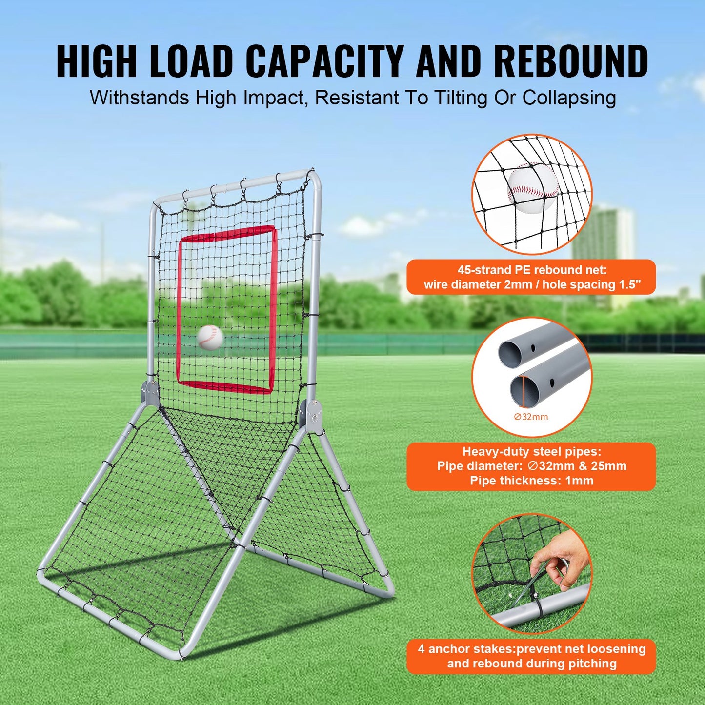 Baseball And Softball Rebounder Net, 3.5 x 6 ft PitchBack Baseball Pitching Nest, Softball Pitchback Net, V952-BQHDWDYXWJDKP6FD7V0