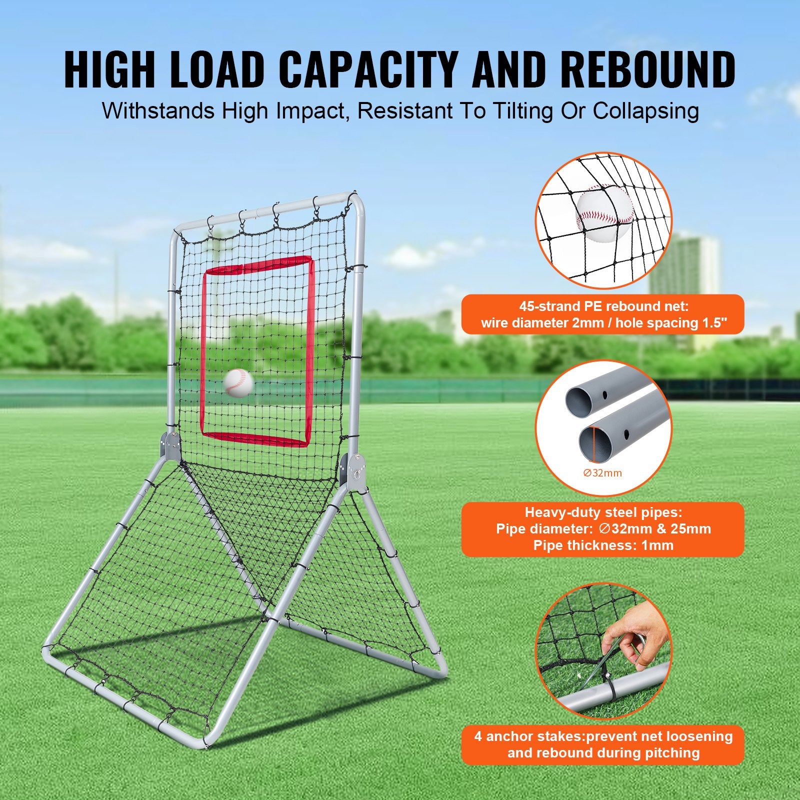 Baseball And Softball Rebounder Net, 3.5 x 6 ft PitchBack Baseball Pitching Nest, Softball Pitchback Net, V952-BQHDWDYXWJDKP6FD7V0