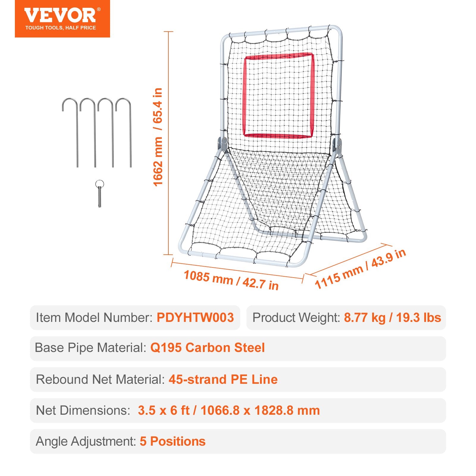 Baseball And Softball Rebounder Net, 3.5 x 6 ft PitchBack Baseball Pitching Nest, Softball Pitchback Net, V952-BQHDWDYXWJDKP6FD7V0