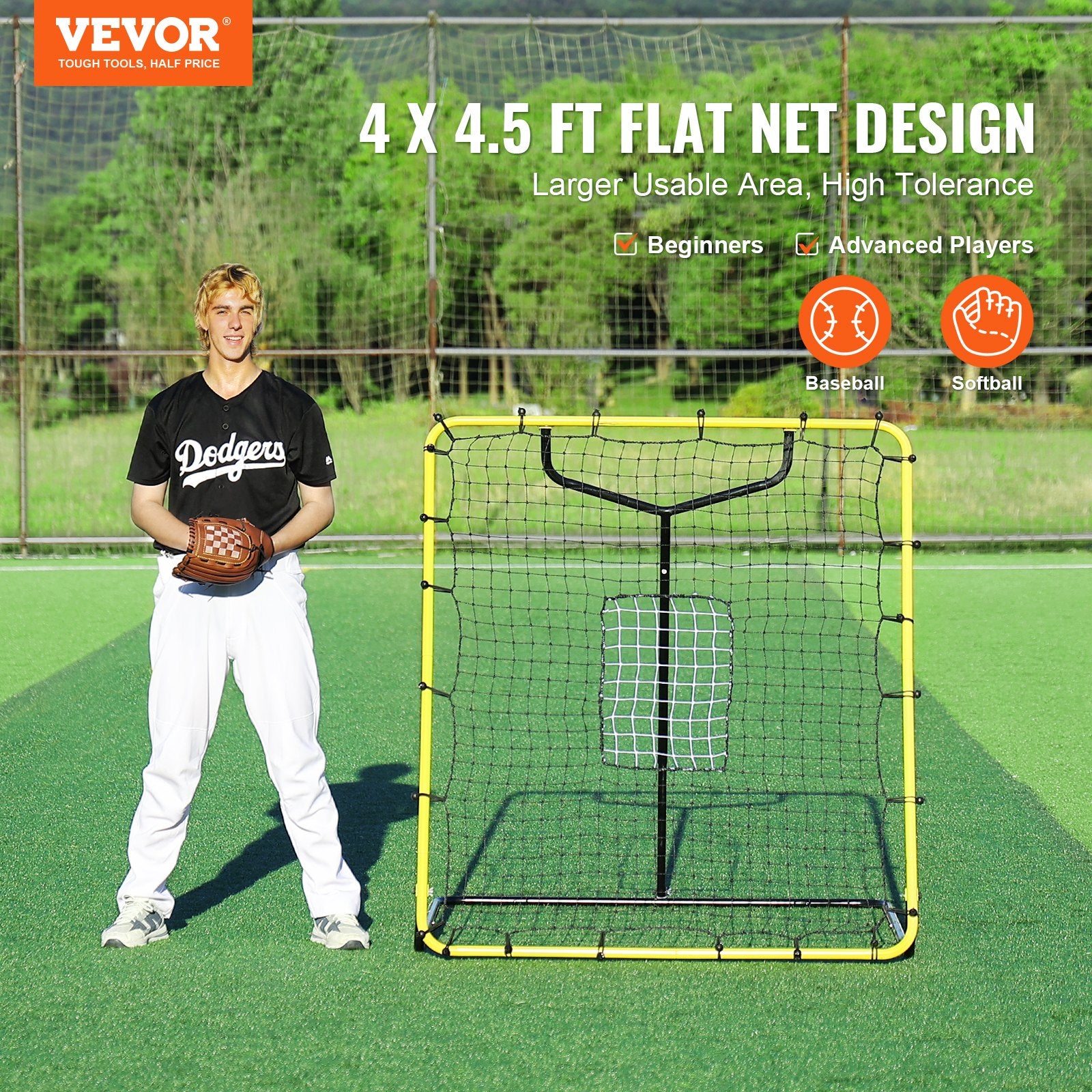 Baseball And Softball Rebounder Net, 4 x 4.5 Feet PitchBack Baseball Nest for Pitching and Fielding Training, V952-BQHDWPWJDKD41TLV7V0
