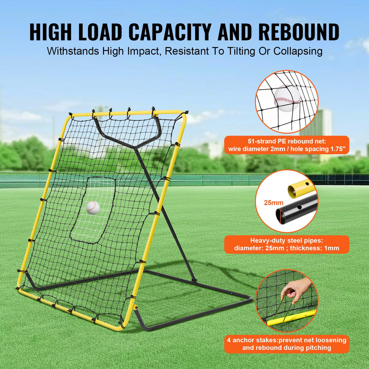 Baseball And Softball Rebounder Net, 4 x 4.5 Feet PitchBack Baseball Nest for Pitching and Fielding Training, V952-BQHDWPWJDKD41TLV7V0