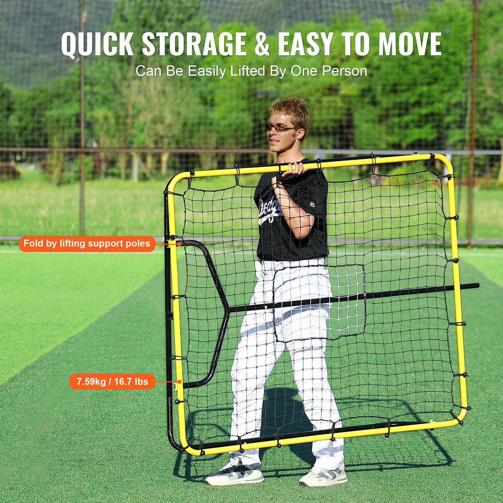 Baseball And Softball Rebounder Net, 4 x 4.5 Feet PitchBack Baseball Nest for Pitching and Fielding Training, V952-BQHDWPWJDKD41TLV7V0