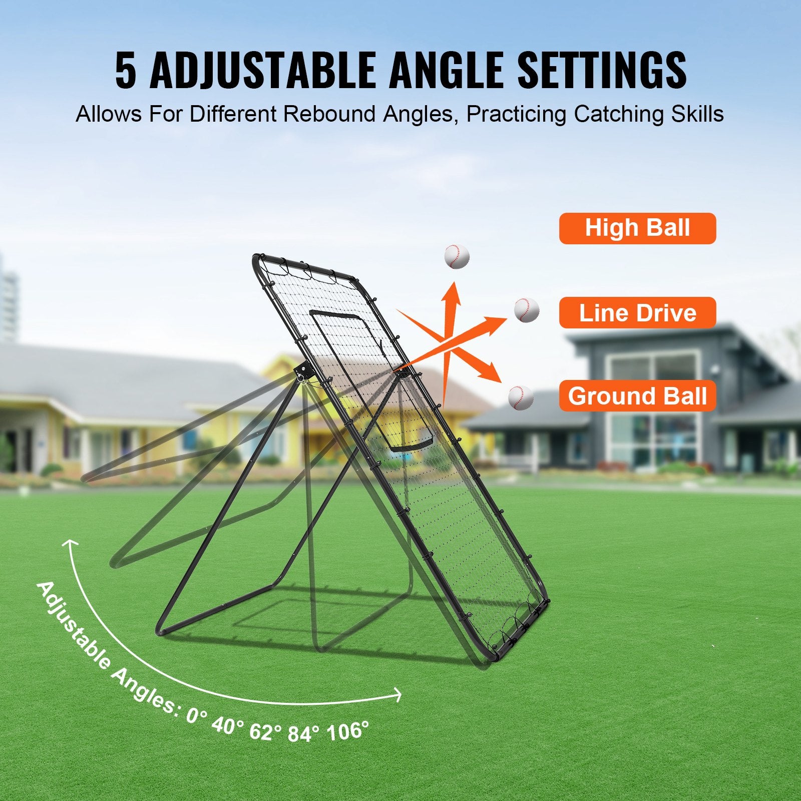Baseball And Softball Rebounder Net, 4 x 6 Feet PitchBack Baseball Nest for Pitching and Fielding Training, V952-BQHDWPWJDKD4HE1Z4V0