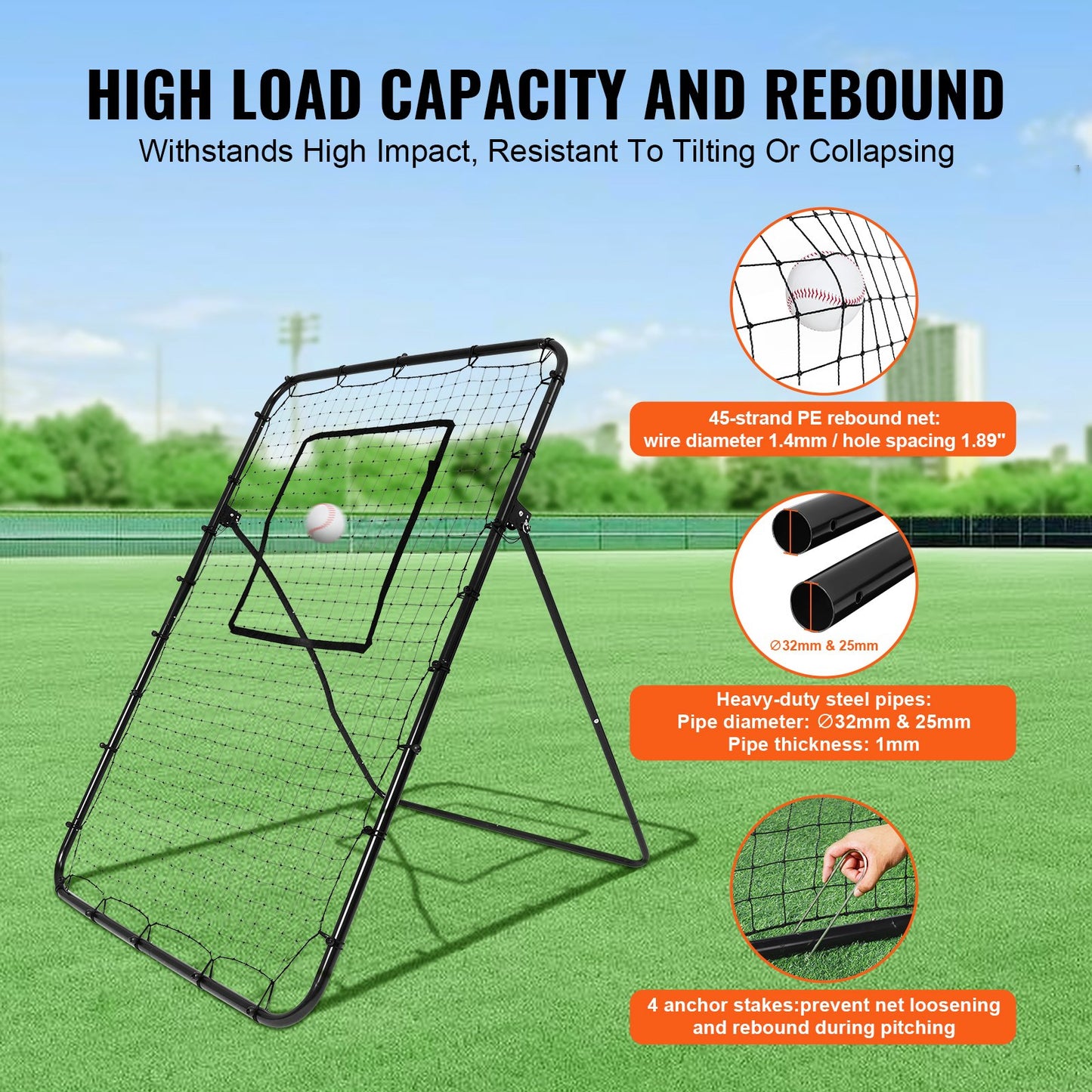 Baseball And Softball Rebounder Net, 4 x 6 Feet PitchBack Baseball Nest for Pitching and Fielding Training, V952-BQHDWPWJDKD4HE1Z4V0