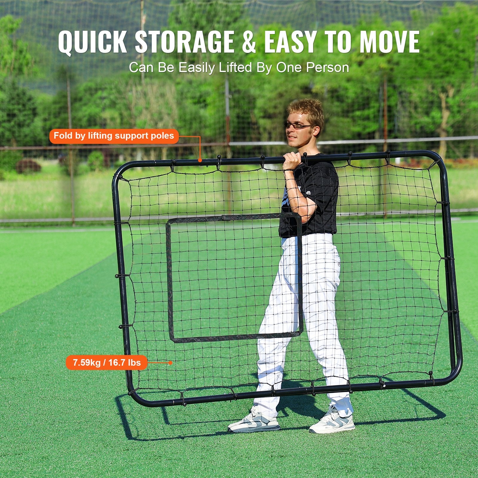 Baseball And Softball Rebounder Net, 4 x 6 Feet PitchBack Baseball Nest for Pitching and Fielding Training, V952-BQHDWPWJDKD4HE1Z4V0