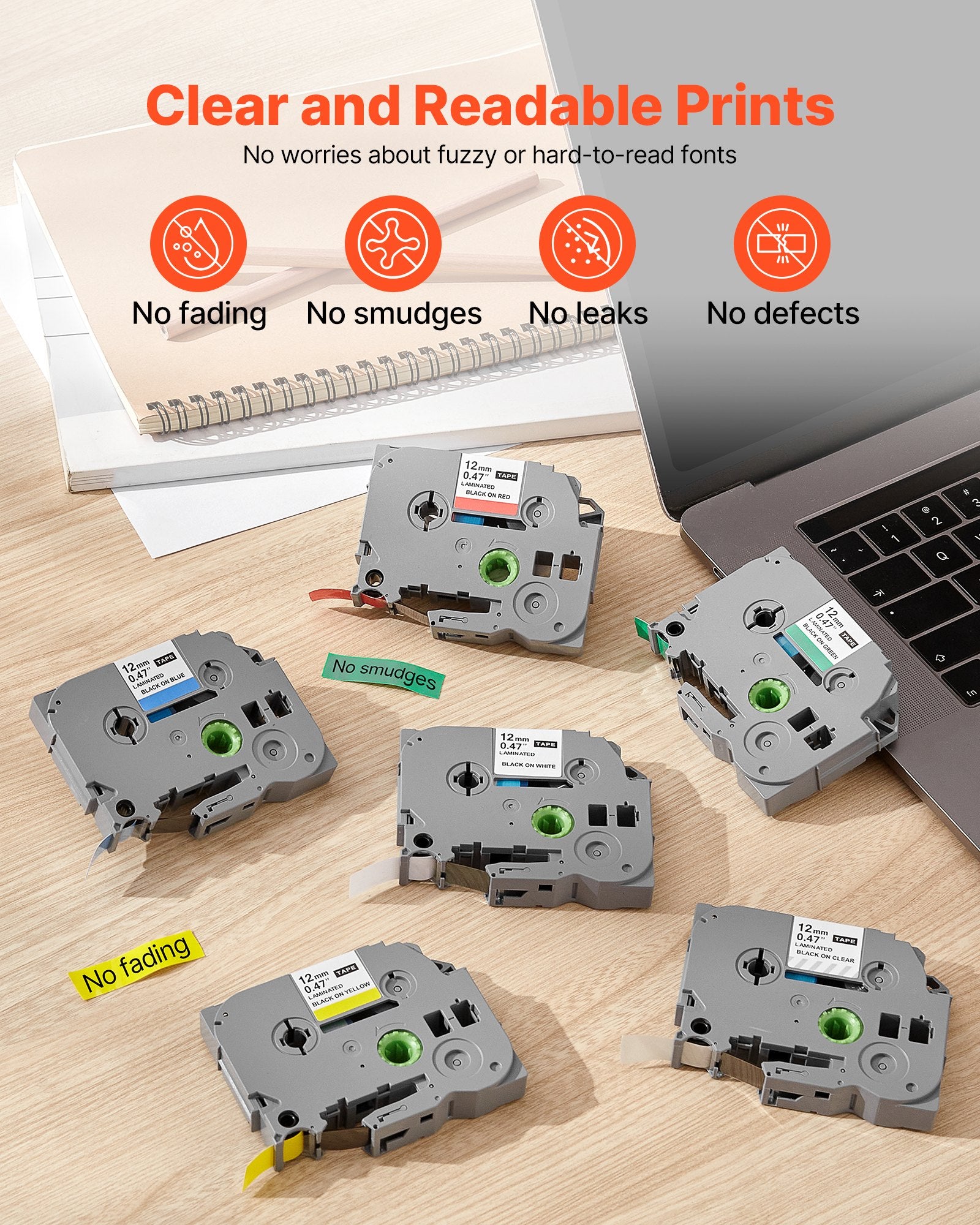 Label Maker Tape, 6 Pack, 0.47 in / 12 mm Colored Label Maker Refills Compatible for Various Types of Brother V952-BQJSDRZYTMHLEU1U8001V0
