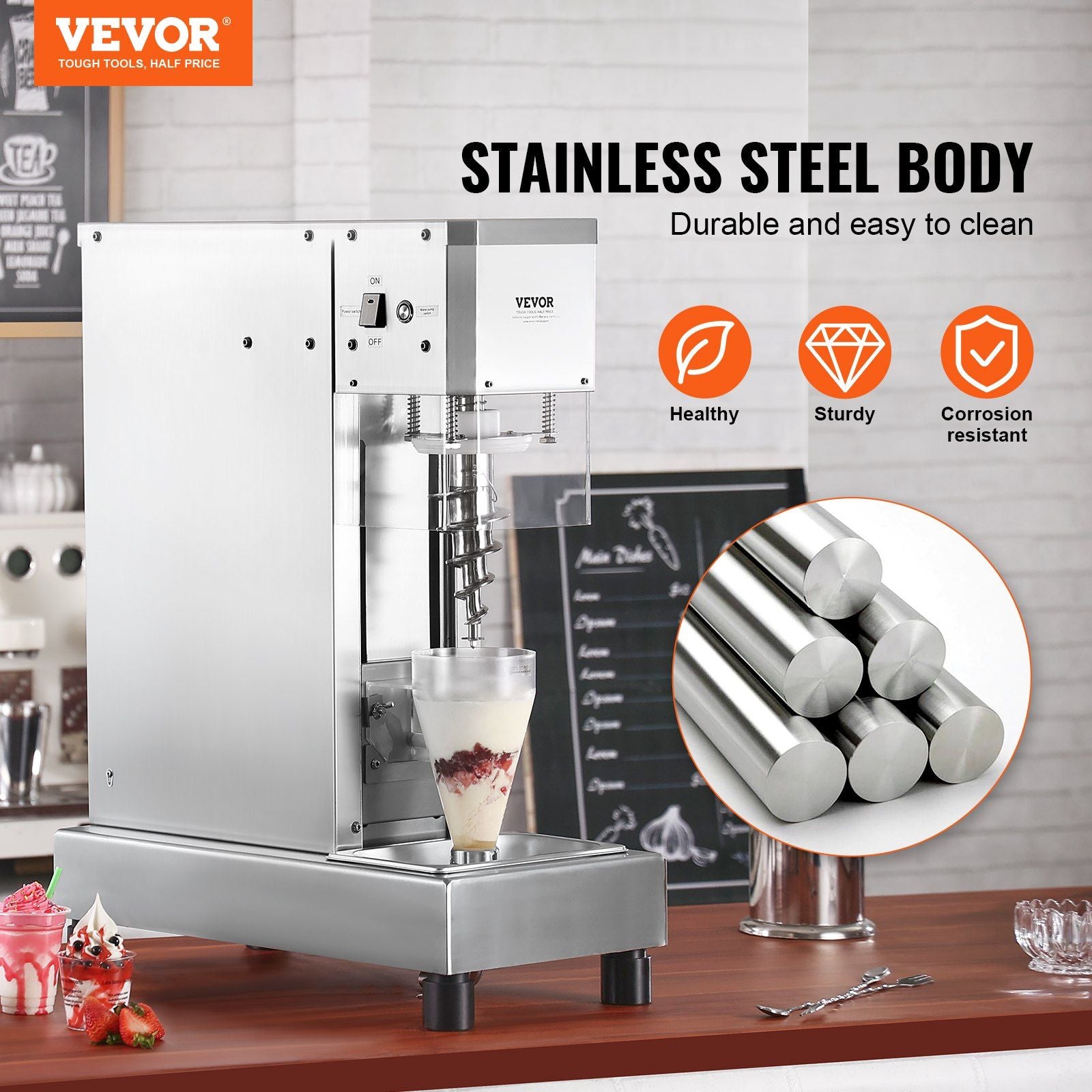 Ice Cream Blender, 750W High-Speed Ice Cream Maker Mixer Stir Machine 1740RPM, 304 Stainless Steel Ice Cream V952-BQLJBJBZL750YIE4AV3