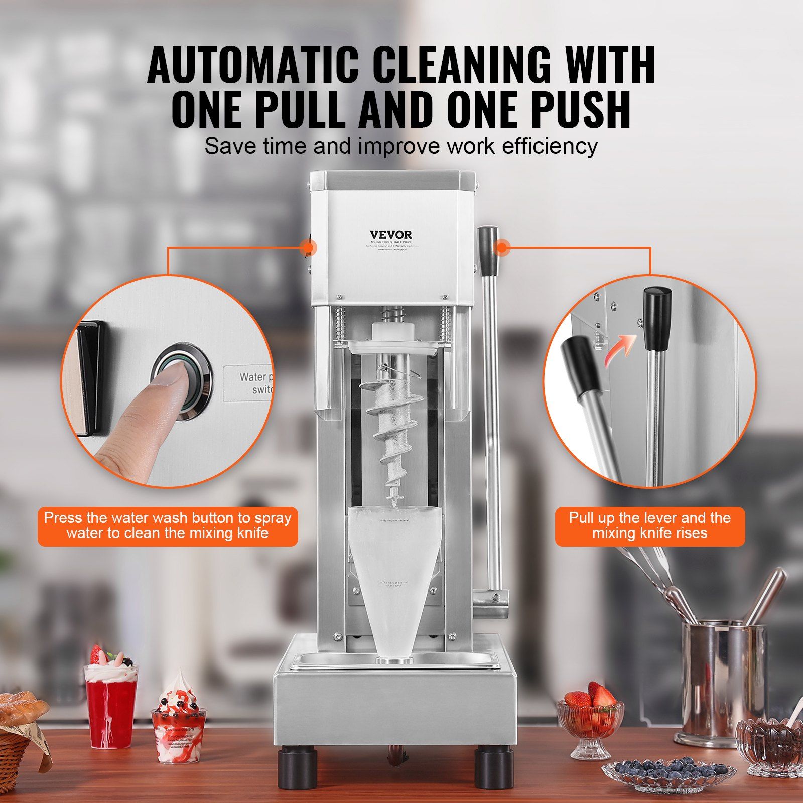 Ice Cream Blender, 750W High-Speed Ice Cream Maker Mixer Stir Machine 1740RPM, 304 Stainless Steel Ice Cream V952-BQLJBJBZL750YIE4AV3